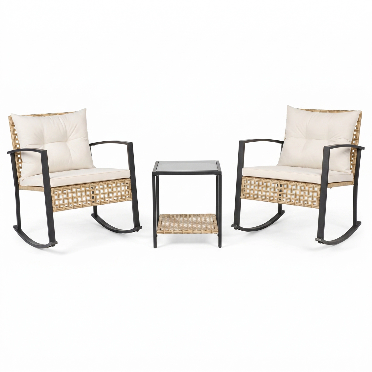 LJG 3-Piece Rattan Wicker Patio Conversation Set for Porch Balcony Garden Backyard