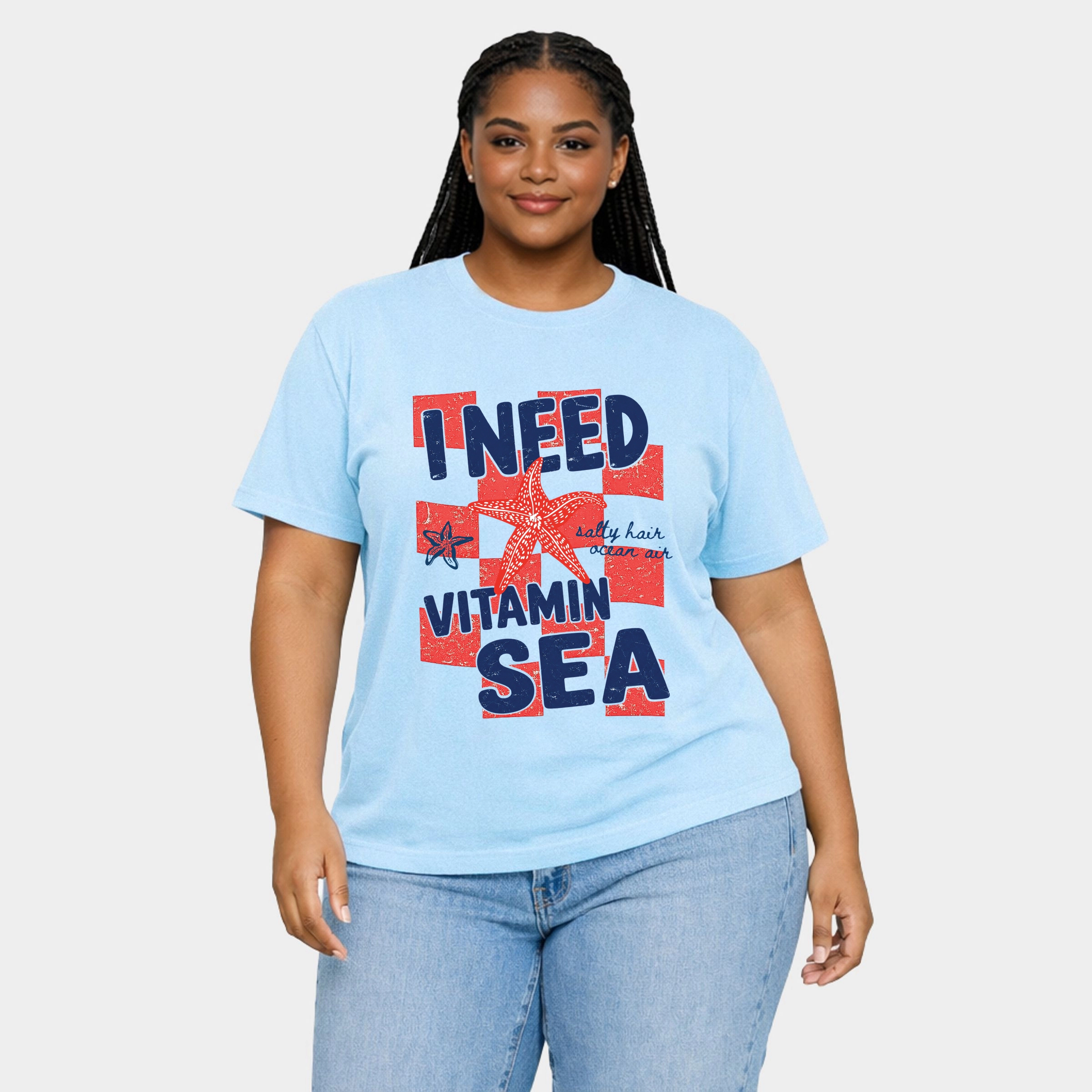 Simply Sage Market - I Need Vitamin Sea Women's Plus Sized Garment Dyed Graphic T-Shirt