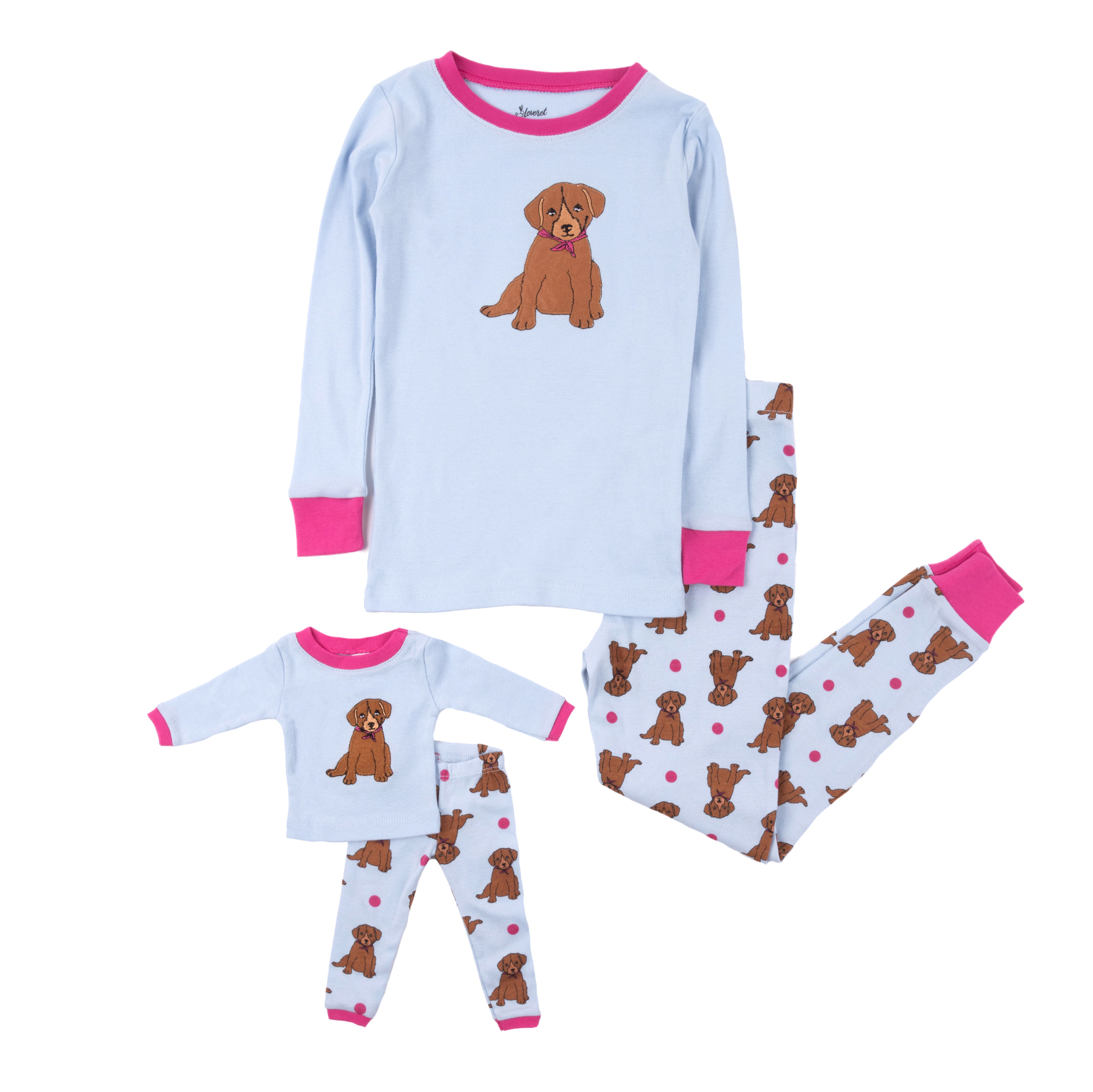 Leveret Girl & Doll Matching Cotton Pet Animal Pajama Set