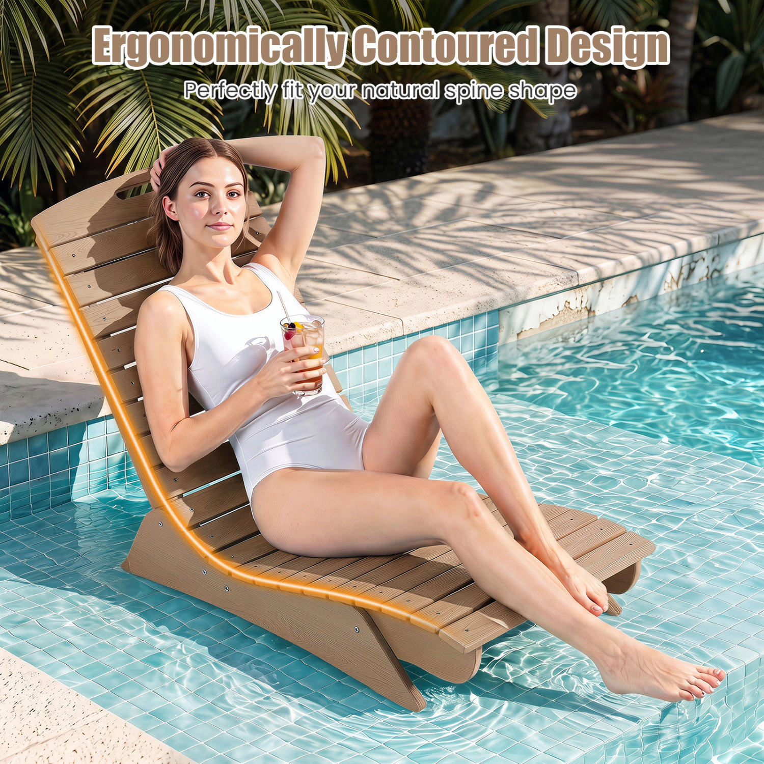 LJG Fade-Resistant Outdoor Lounger with Contoured Shape for Deck Poolside