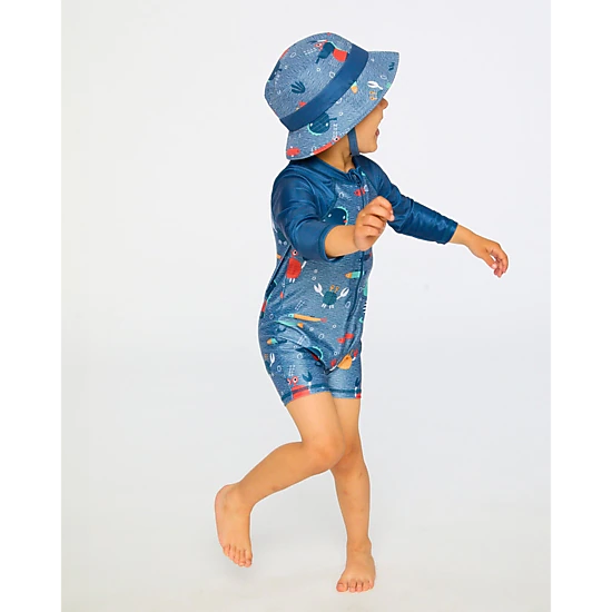 Deux par Deux Boys Recycled Polyester Beach Hat Marine Animal Print