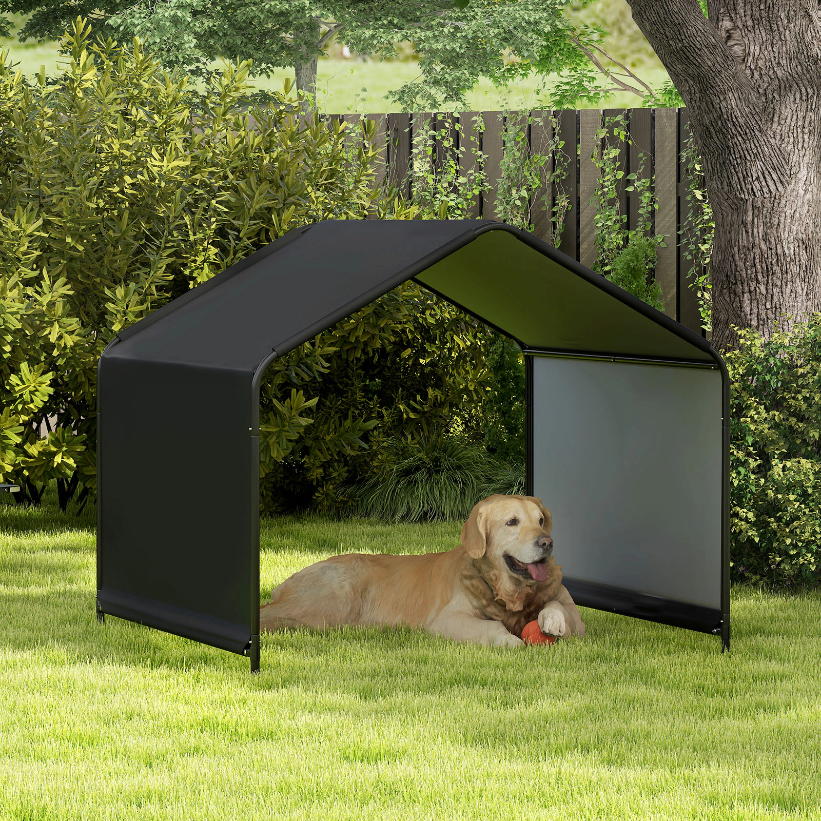 SUGIFT Outdoor Dog Shade Shelter Pet Feeding Area Cover PU Coated 420D Oxford 51 x 46.5 x 42.5-in 13.5-lb Black/Gray
