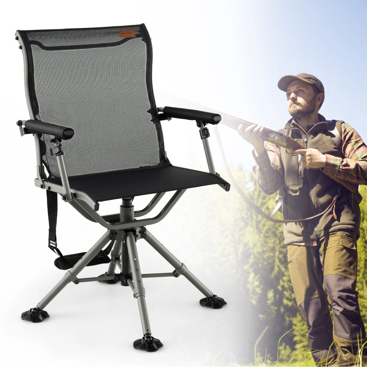 SUGIFT 360 Degree Silent Swivel Hunting Chair with Adjustable Height and Armrests 400-lb Capacity Black