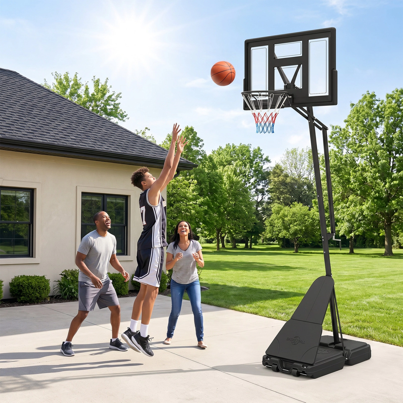 SUGIFT Tool-Free Height Basketball Goal System 7.7-10 ft Rim Height with 43-in Backboard and Fillable Base Black