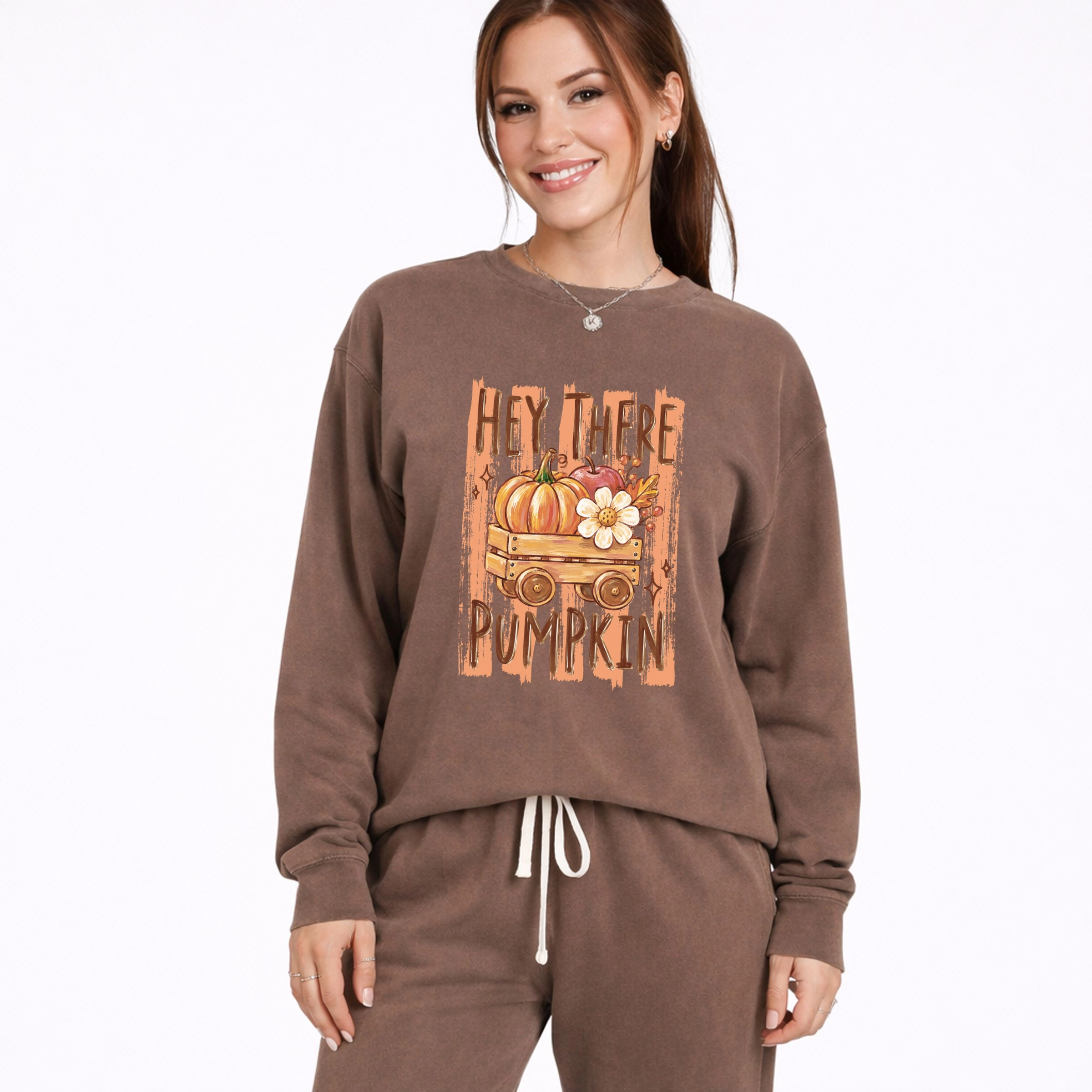 Simply Sage Market - Women's Lightweight Garment Dyed Sweatshirt - Hey There Pumpkin Stripes