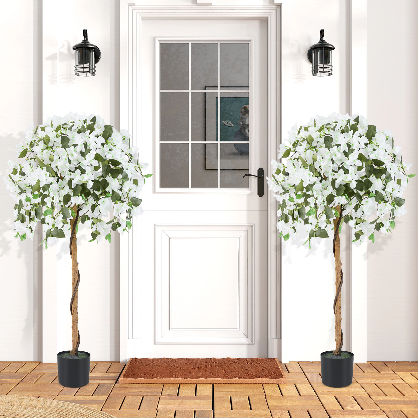 SUGIFT 53-in Tall Artificial White Azalea Tree with 576 Silk Blooms 288 Leaves and Cement-Filled Pot