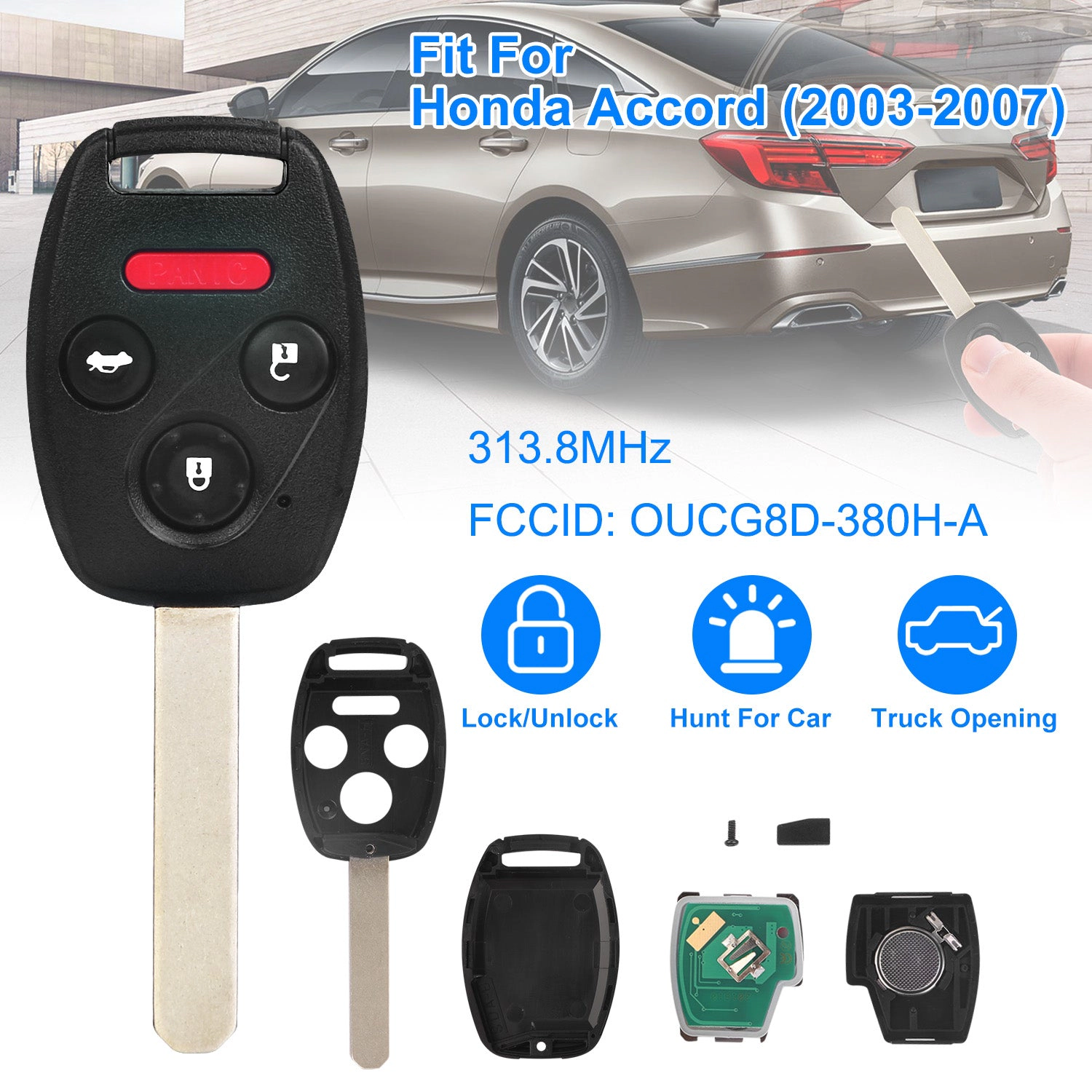GBruno Remote Key Fob Shell For Honda Accord 2003-2007