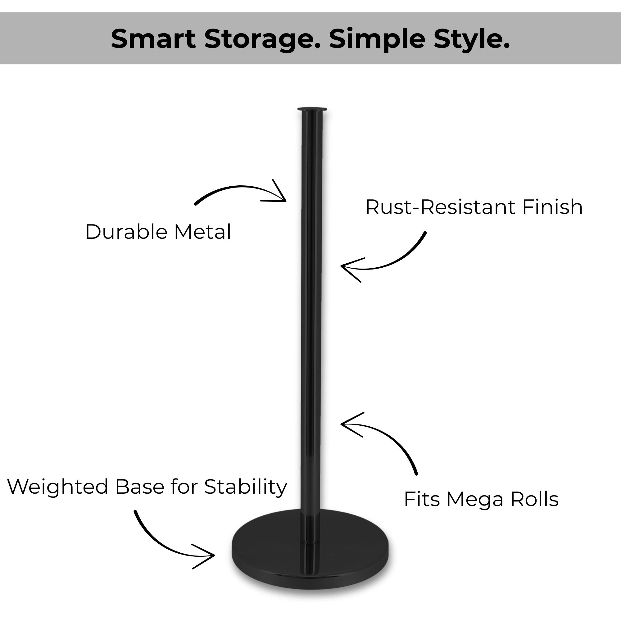 Evideco French Home Goods Free-Standing Metal Toilet Paper Holder - Holds 4 Rolls, Rust-Resistant, Non-Skid Base