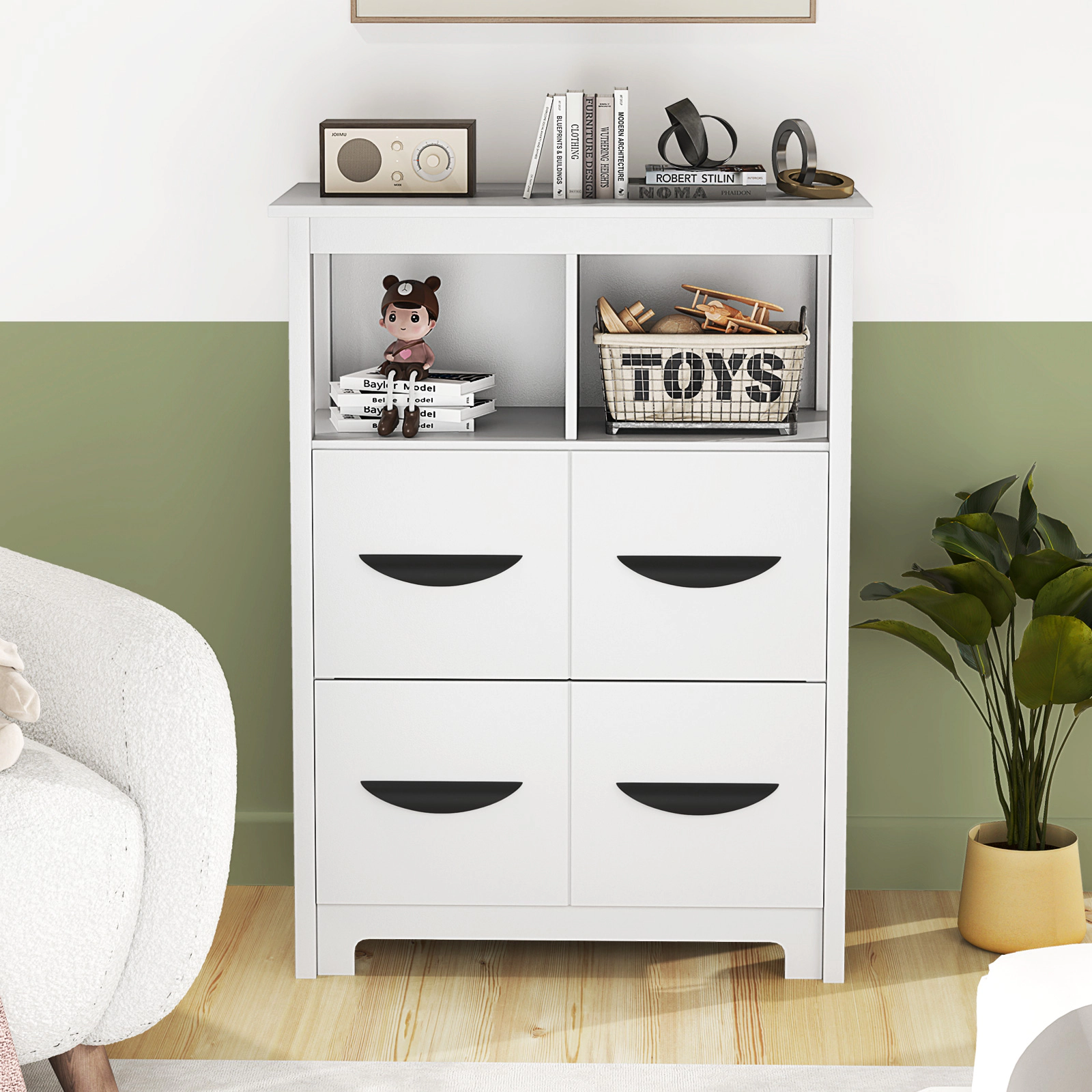 Slickblue White MDF Storage Cabinet with Drawers for Bathroom Living Room Hallway