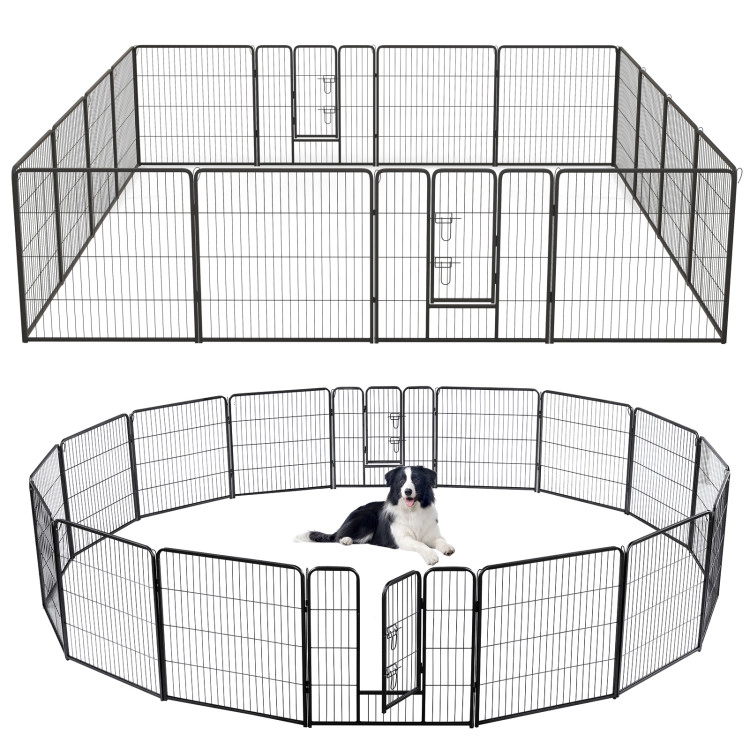 SUGIFT 16 Panel Dog Playpen Black 32 Inch Metal Pet Fence with Lock and Large Door
