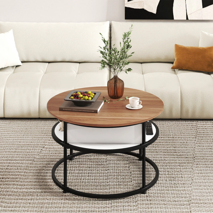 Hivvago 31.5 Inch Round Lift Top Coffee Table With Hidden Compartment And Side Shelves