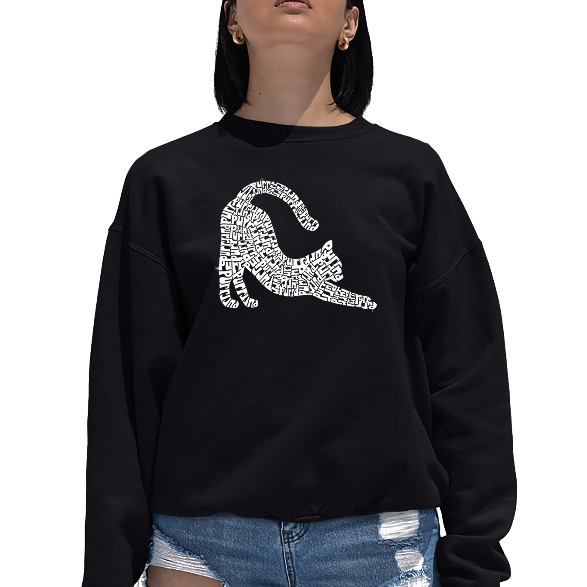LA Pop Art Stretching Cat - Women's Word Crewneck Sweatshirt