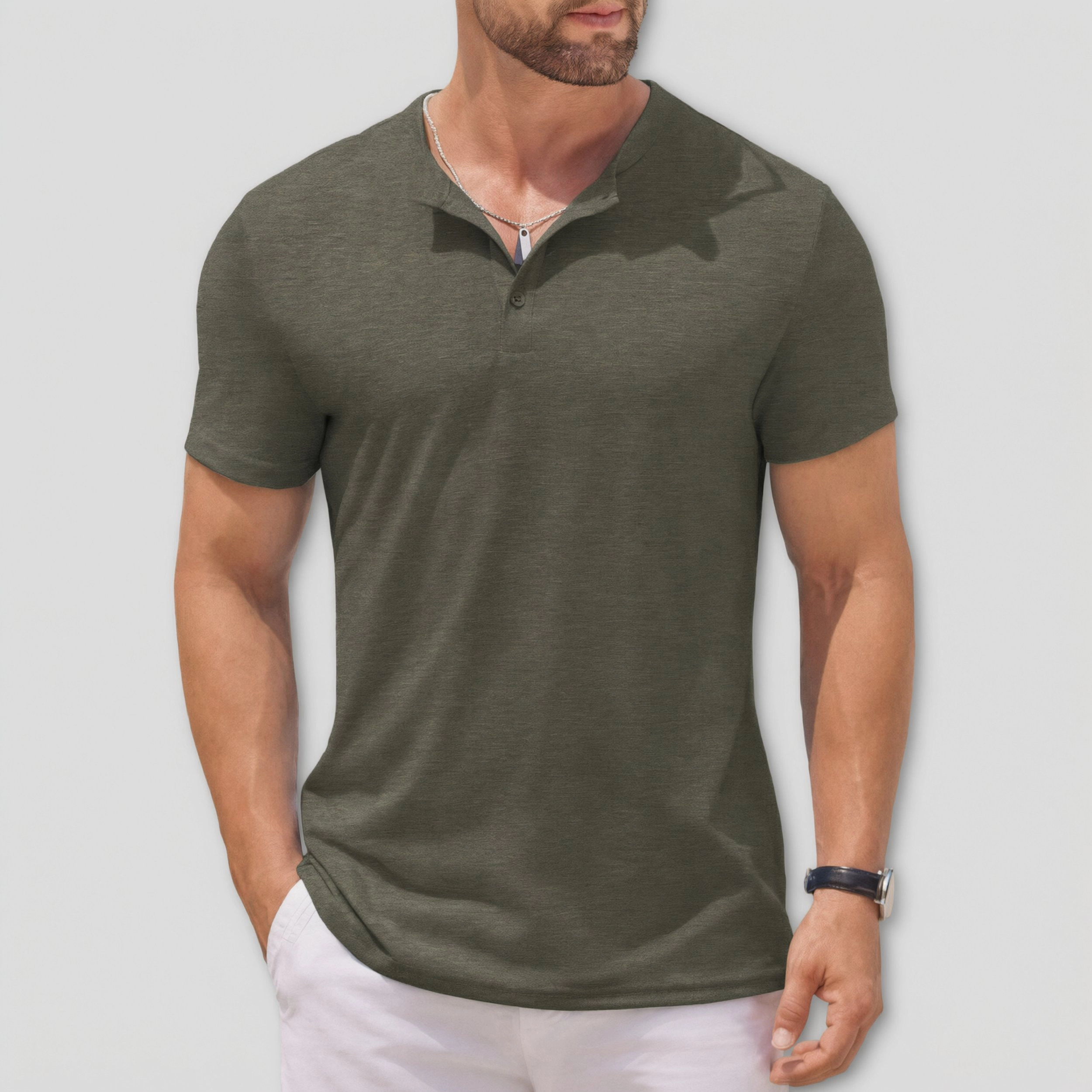 COOFANDY Mens Casual Short Sleeve Henley Shirt Button Placket Crew Neck Solid Tee