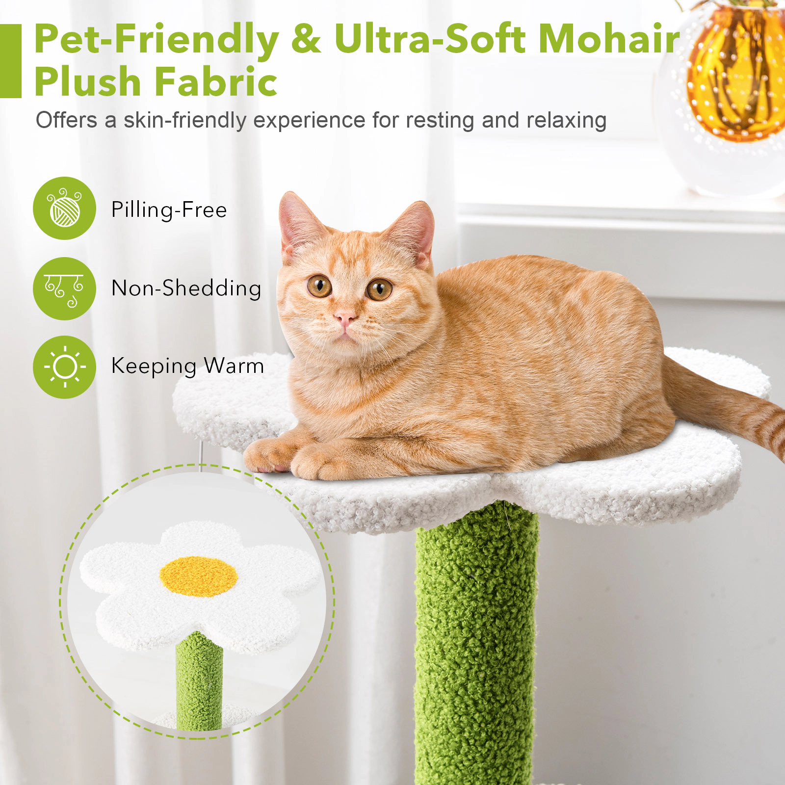 Glintex 34.5-Inch 4-Tier Cat Tree with Leaf-Shaped Perch and 2 Jingling Balls, Blue