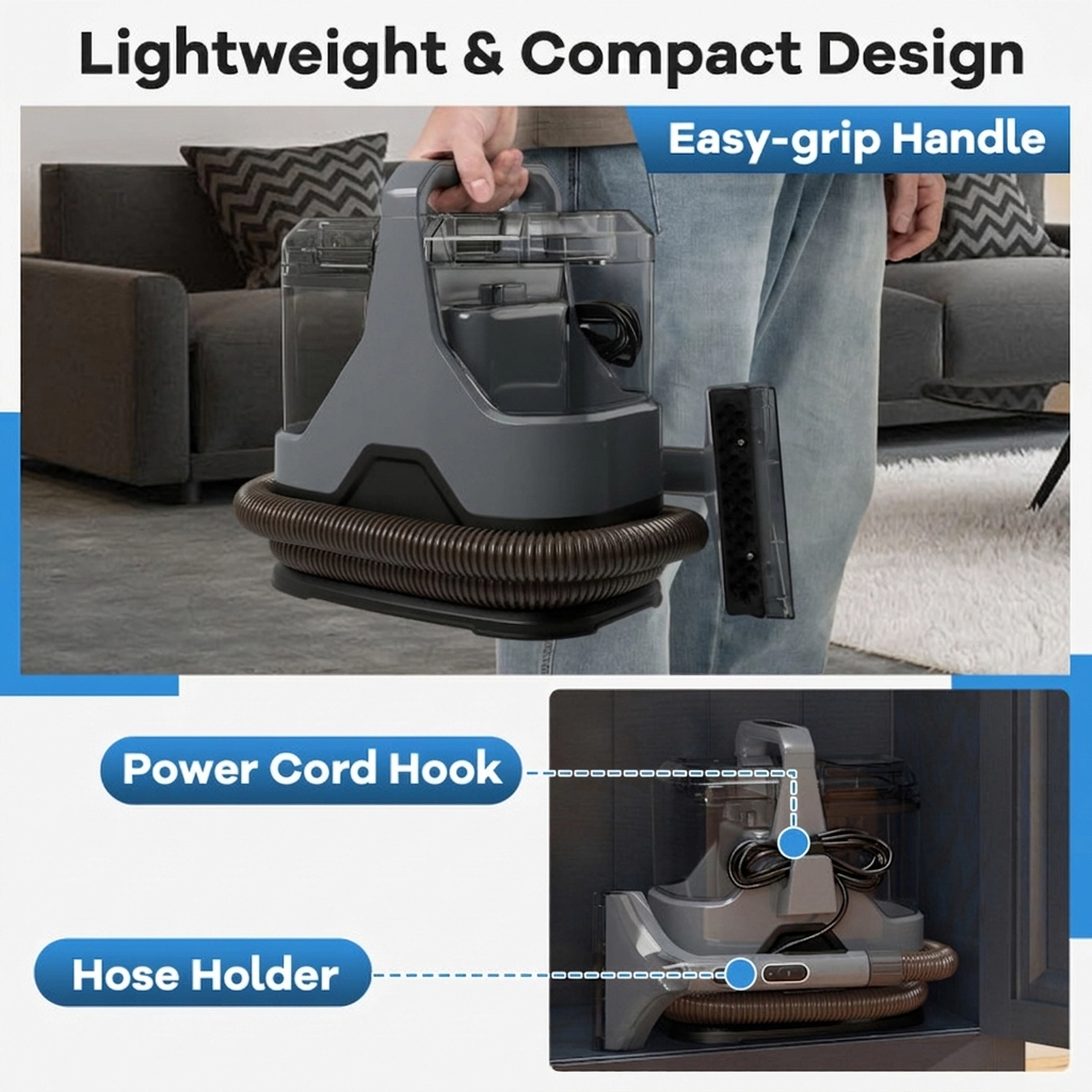SUGIFT Gray Portable Upholstery and Carpet Cleaner with 44-oz Water Tank 600W 15-kPa Suction 12-in W 12.5-in H