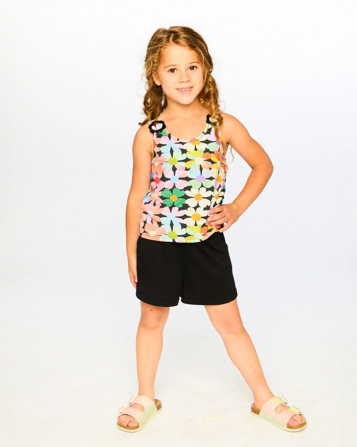 Deux par Girls Sleeveless Jersey Jumpsuit Printed Flowers