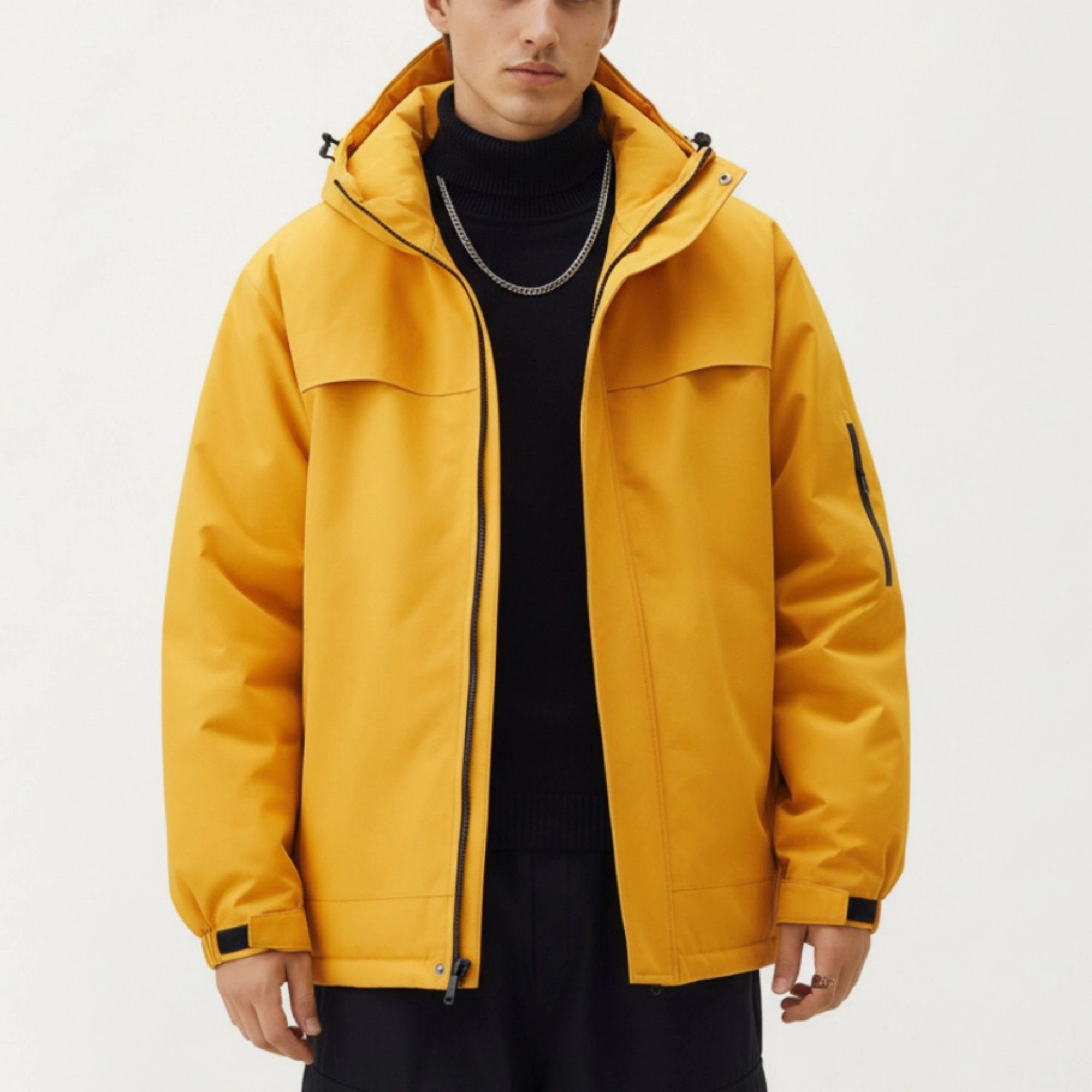 Anna-Kaci Men's Hooded Zip Front Jacket with Long Sleeves and Clean Panel Construction