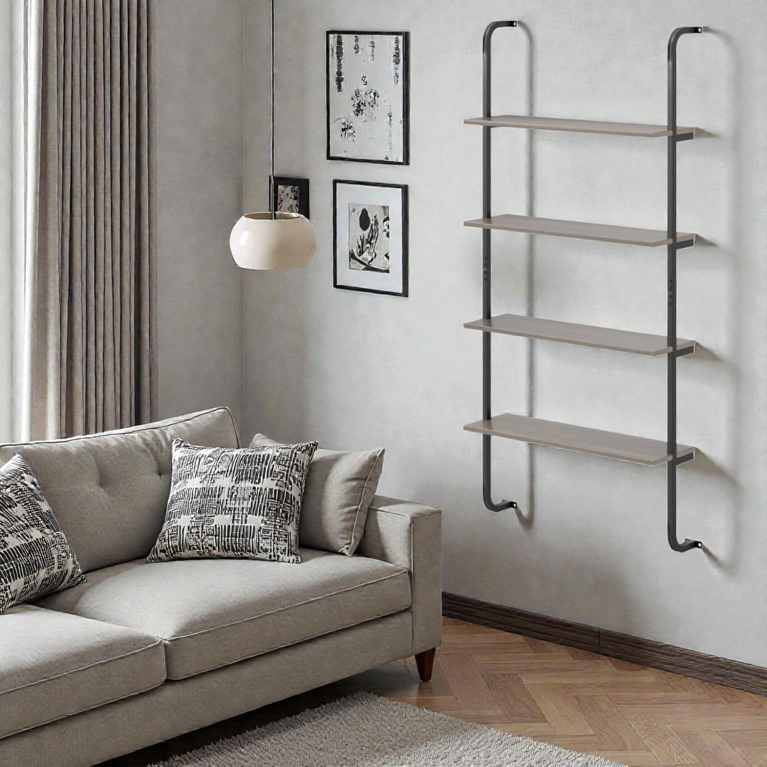 Hivvago 4-Tier Wood and Iron Wall-Mounted Shelf