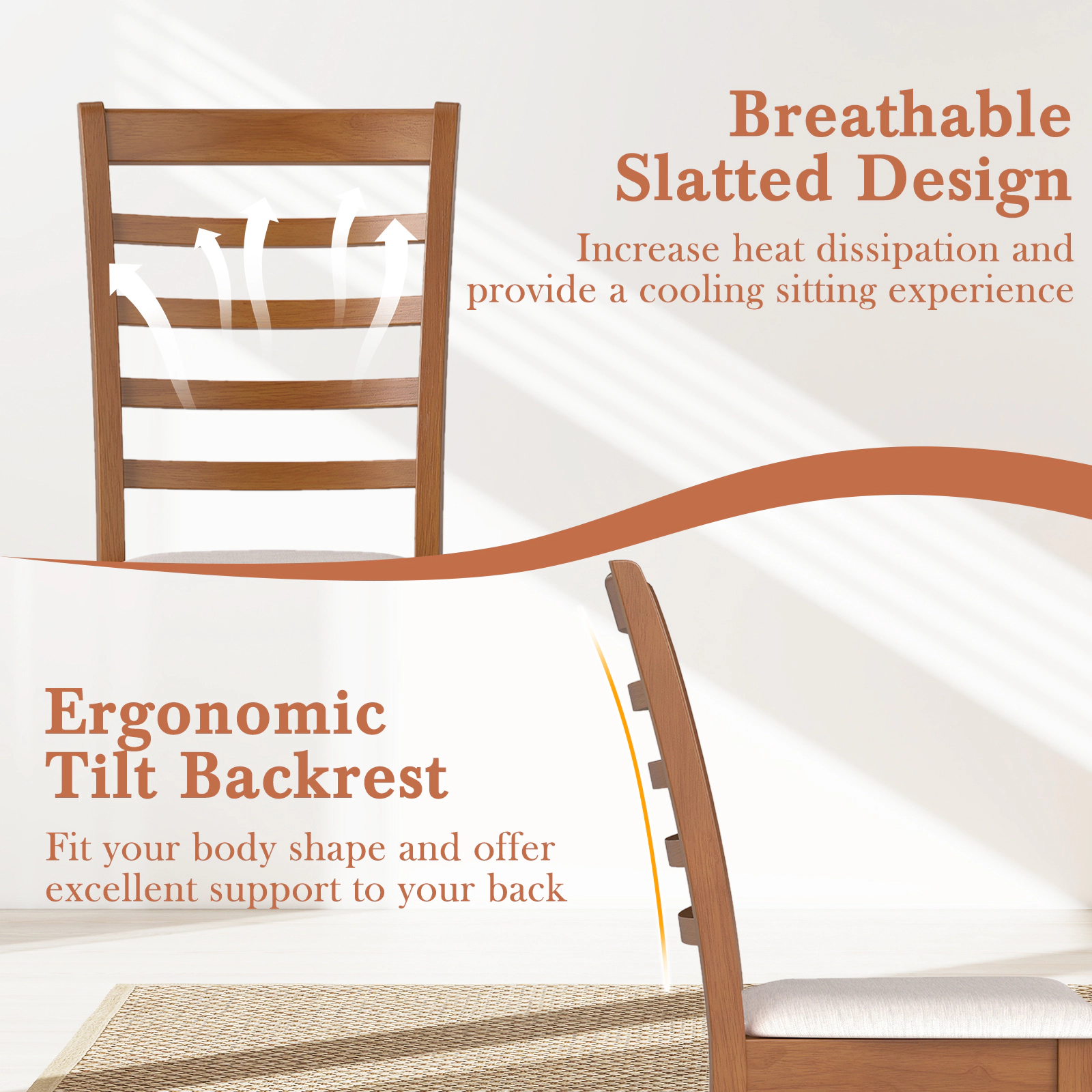 LJG Wooden Dining Chair Set of 2 Modern Upholstered Kitchen Chair