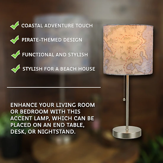 Zeckos Decorative Treasure Map Brushed Nickel Accent Lamp Coastal ...