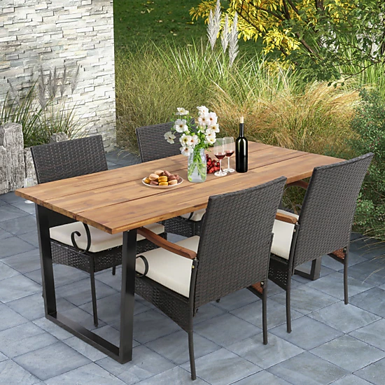 Hivvago 5 Pieces Patio Rattan Dining Set With Umbrella Hole For Poolside Backyard