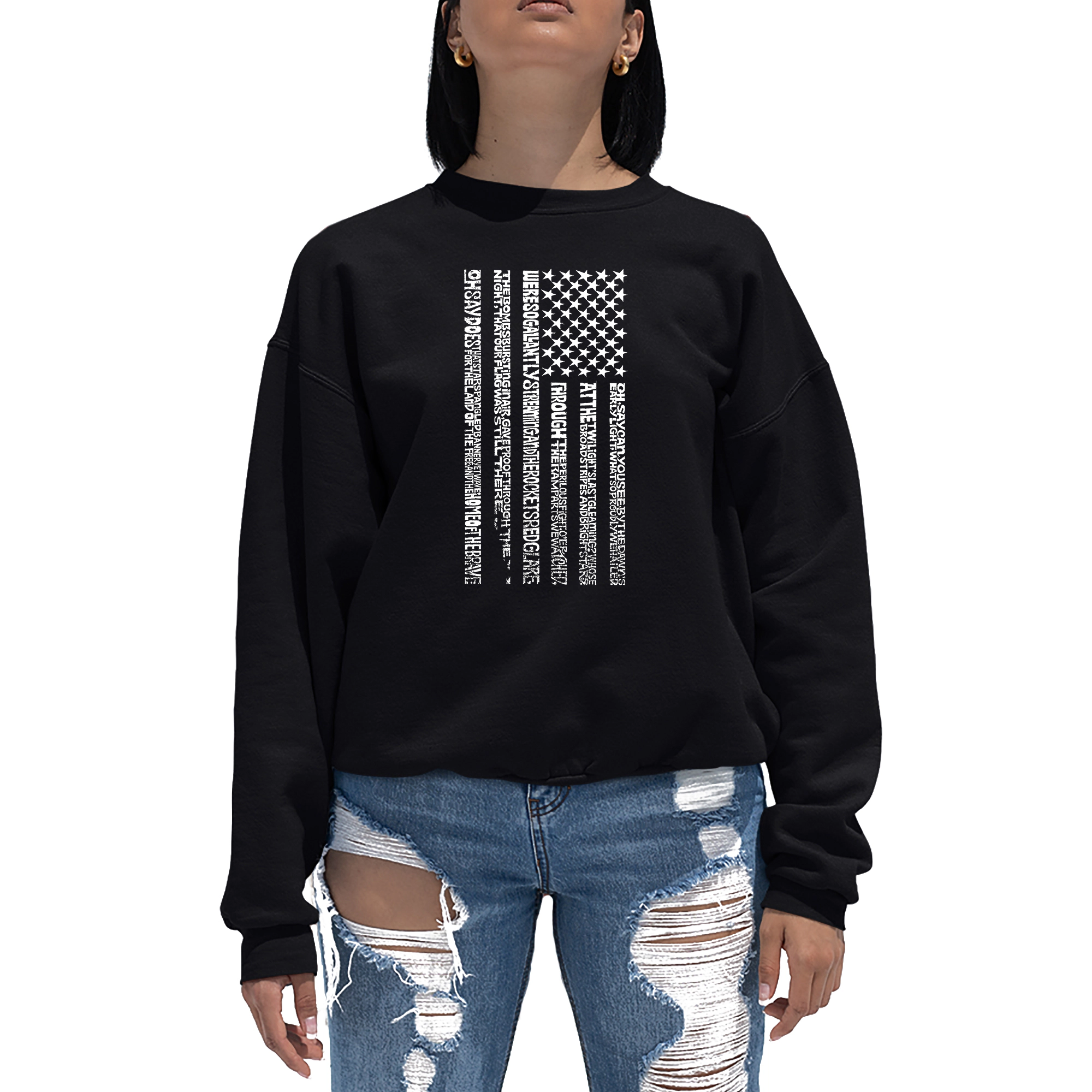 LA Pop Art National Anthem Flag - Women's Word Crewneck Sweatshirt