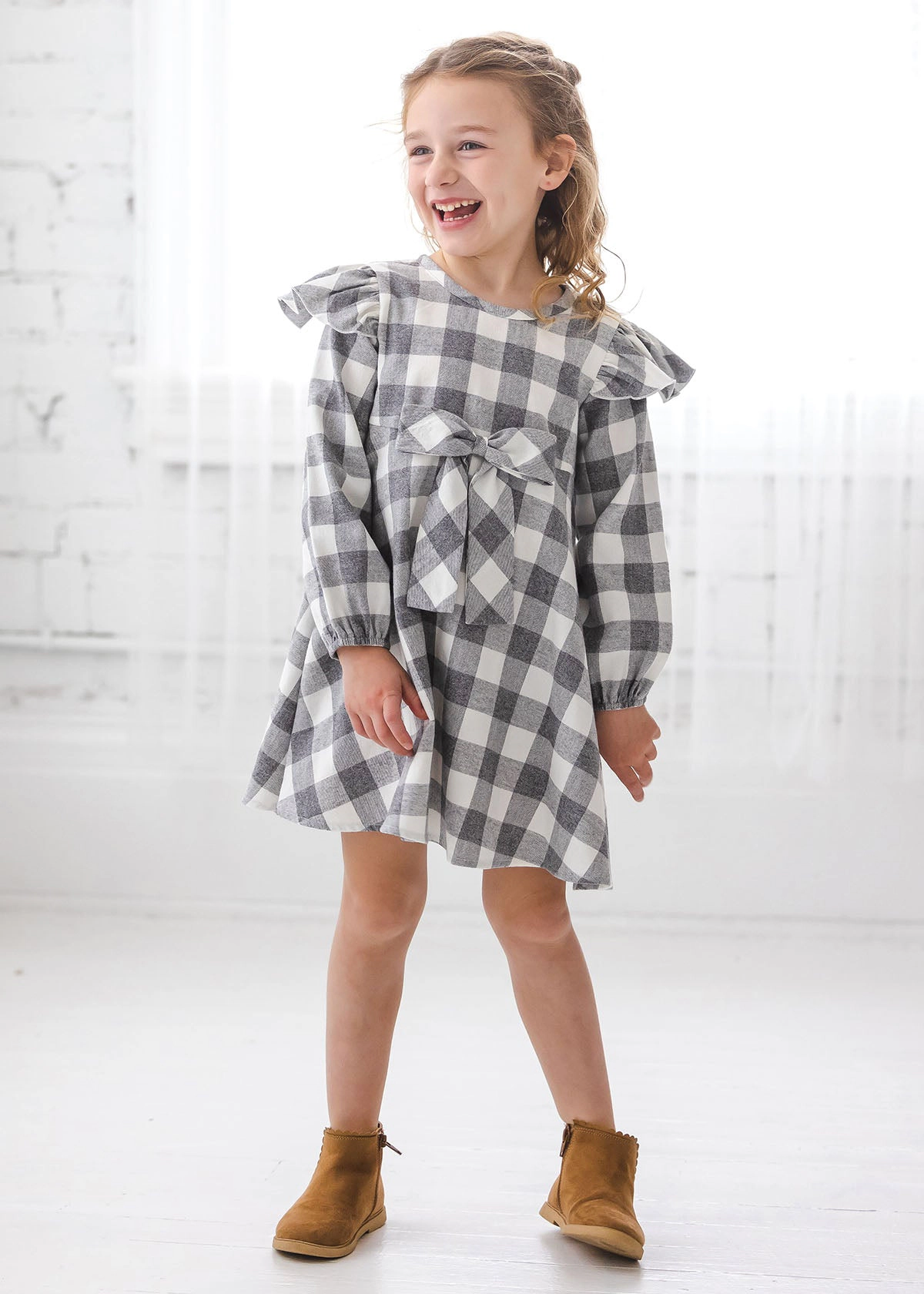 Isobella and Chloe Harper Ash Bow Flannel Dress