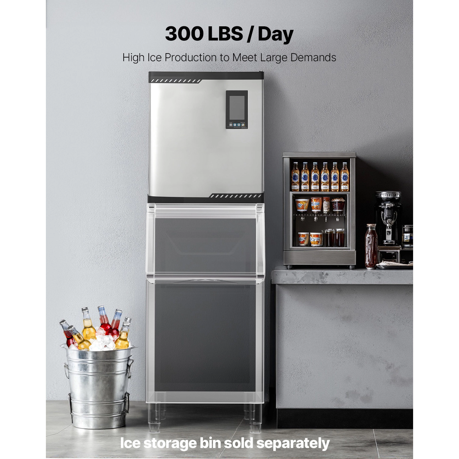 HONGGE Commercial Ice Maker Machine - Head /Day Stainless Steel Ice Machine with Scheduled Ice-Making Self-Cleaning