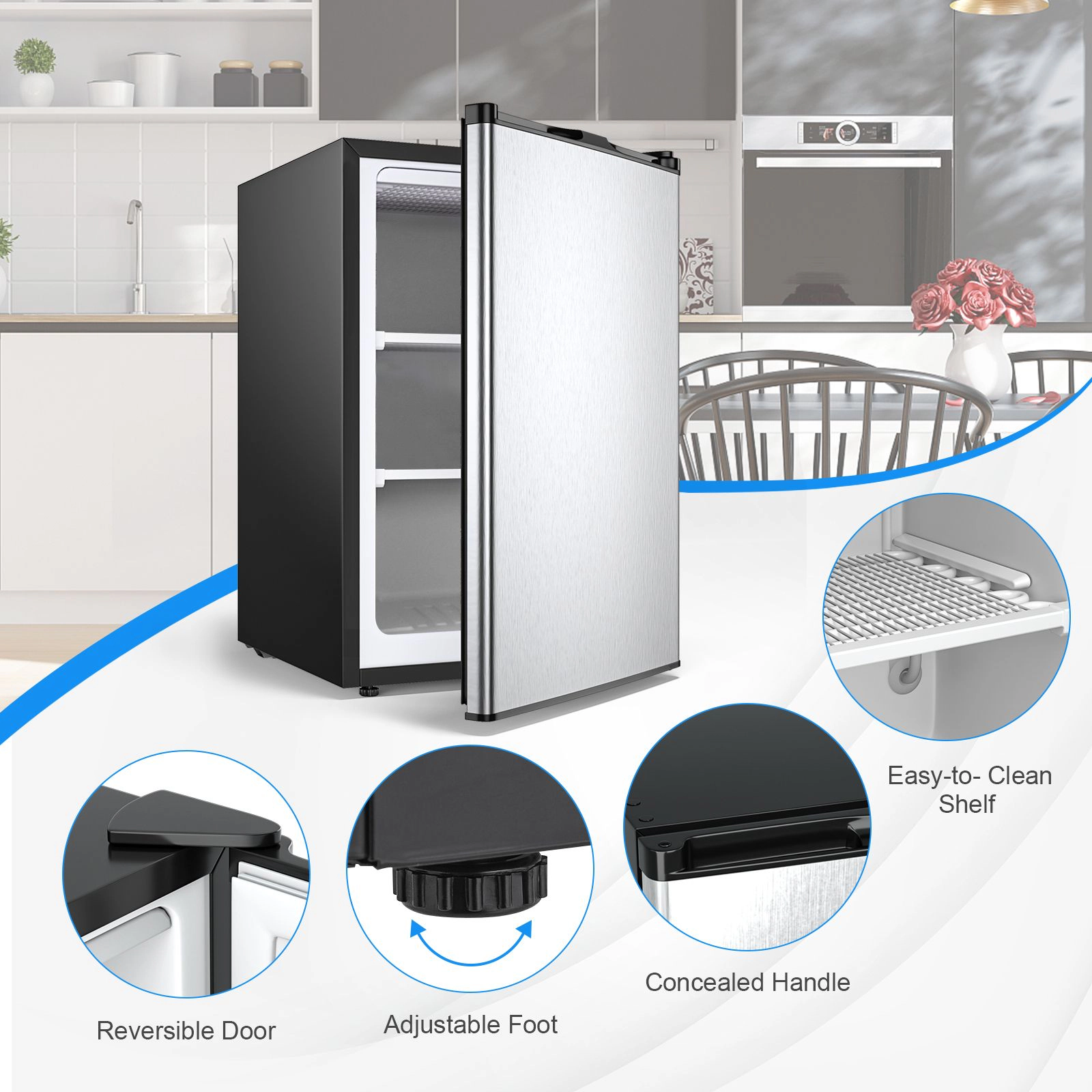 SlickBlue Compact Upright Freezer, 3.0 Cu Ft, 2 Chrome Shelves