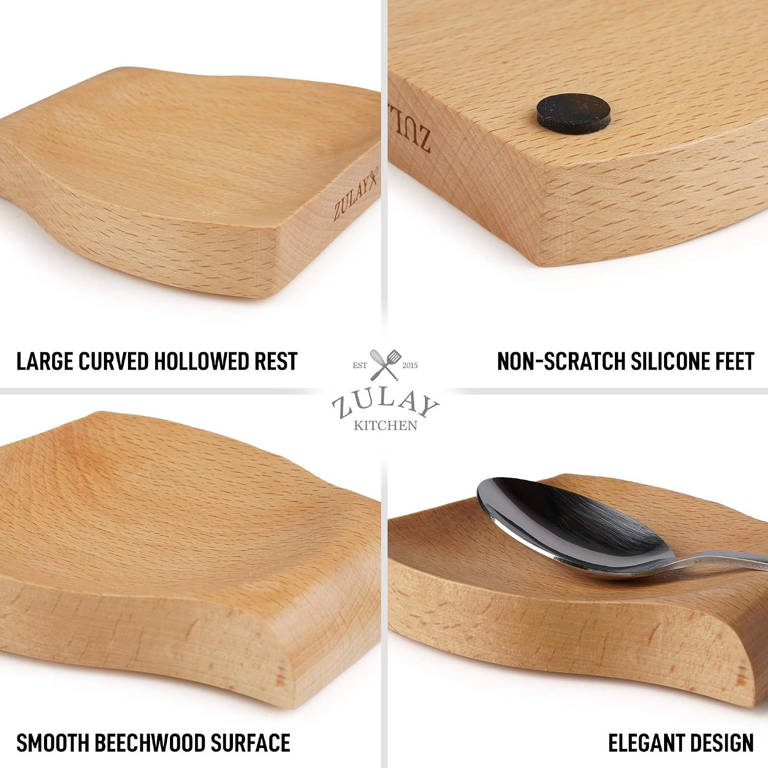 Zulay Kitchen Wooden Spoon Rest for Stove Top Compact 4.5 Inch Artisanal Non-Slip Spatula Holder for Stovetop