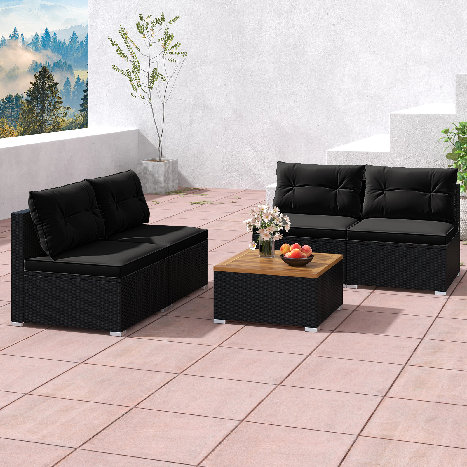 LJG 5 Piece Outdoor Furniture Set with Solid Tabletop and Soft Cushions