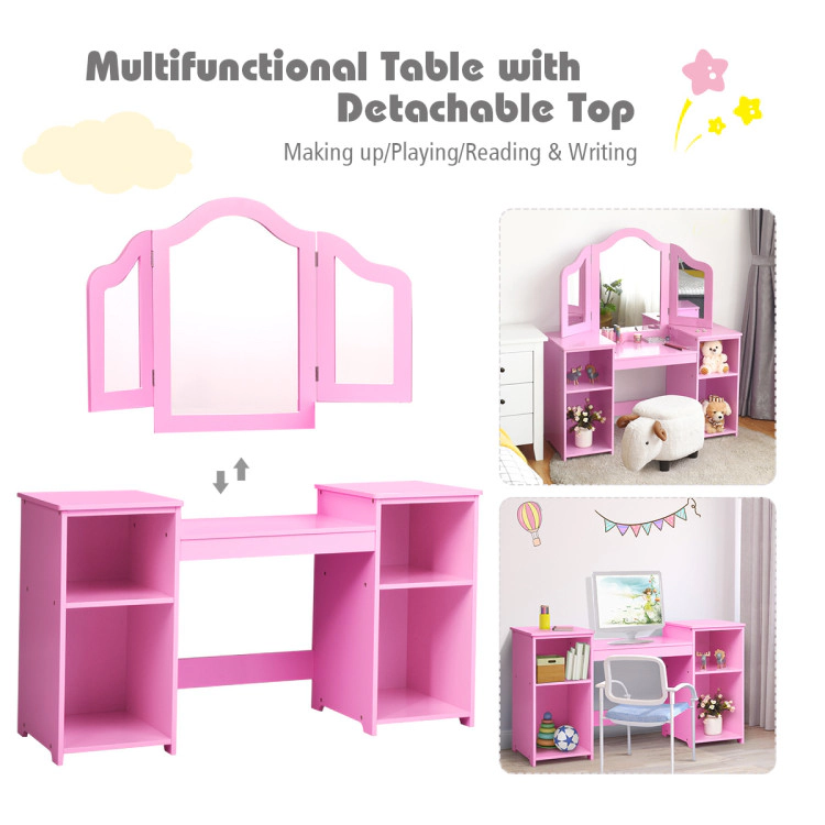 Hivvago Kids Tri Folding Mirror Makeup Dressing Vanity Table Set