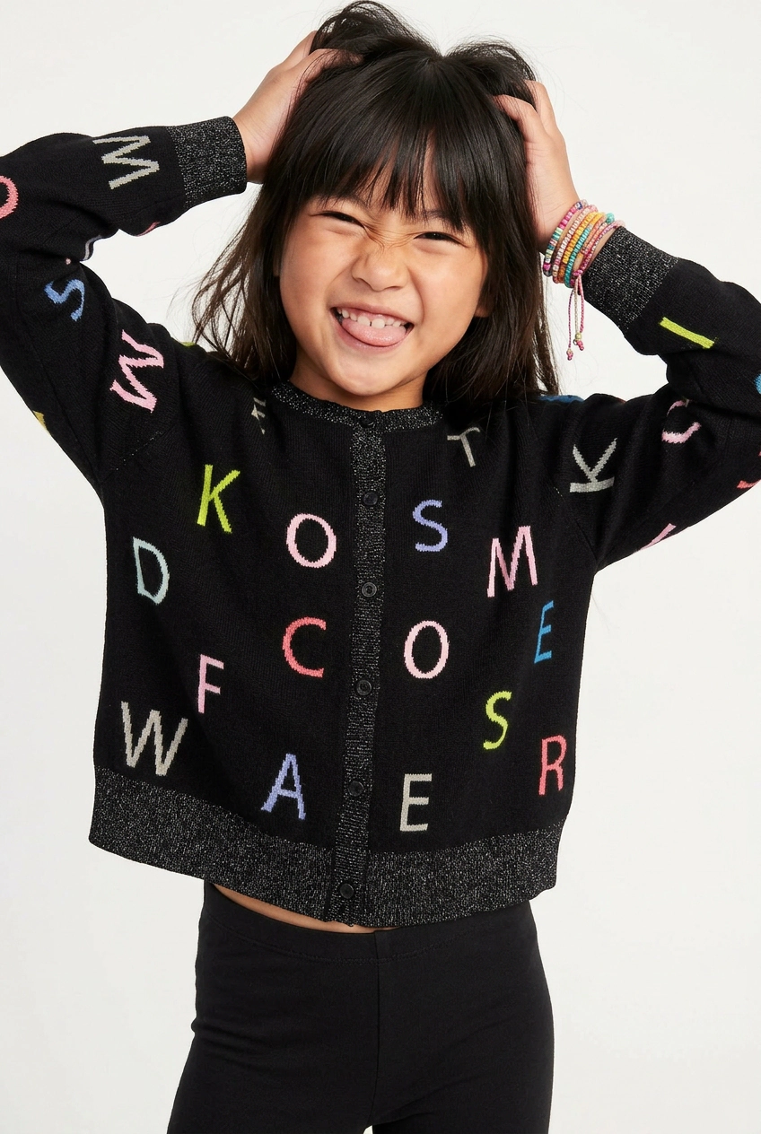 Rockets of Awesome Word Scramble Shimmer Cardigan for Girls
