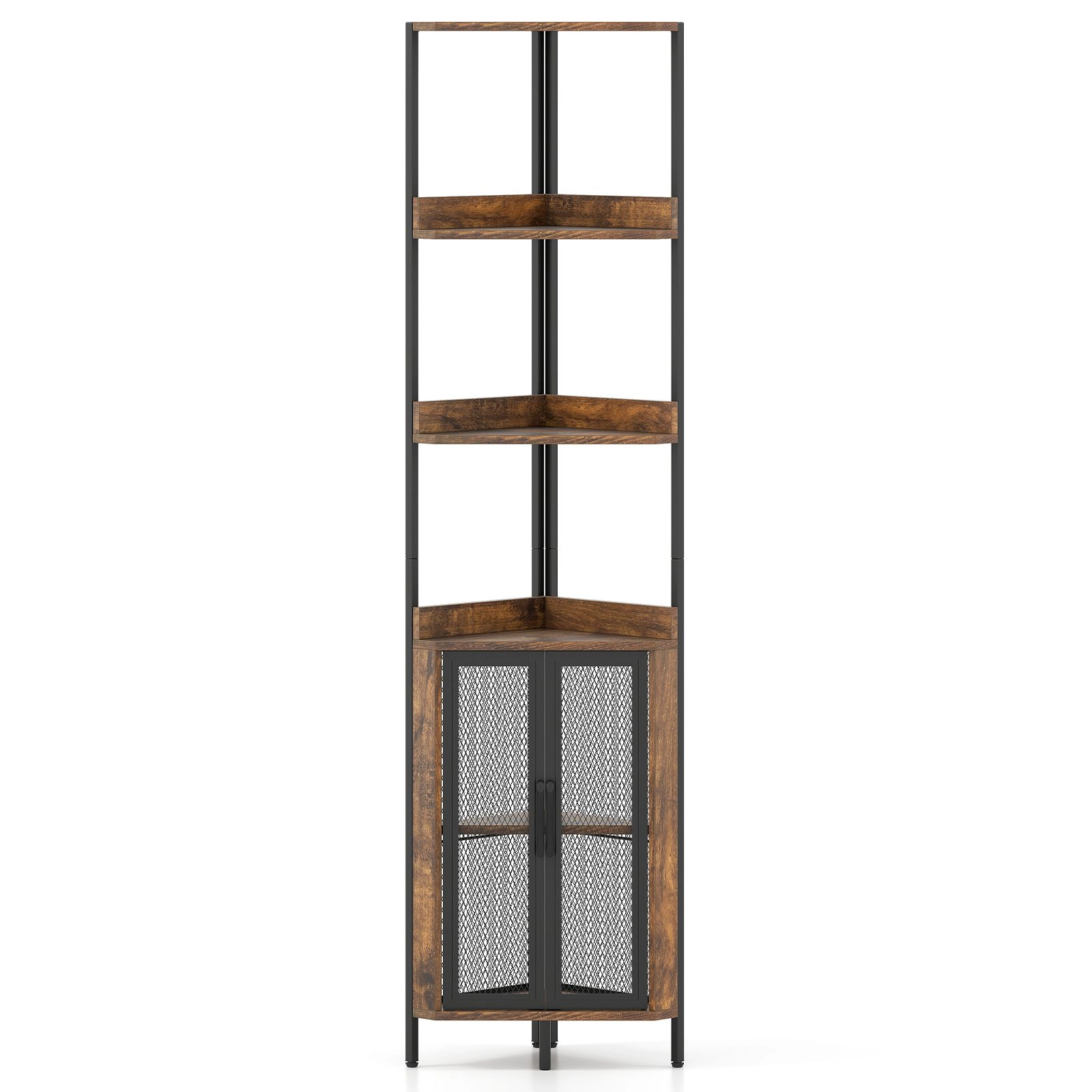 SlickBlue 6-Tier Corner Bookshelf with Storage Cabinet and Open Shelves