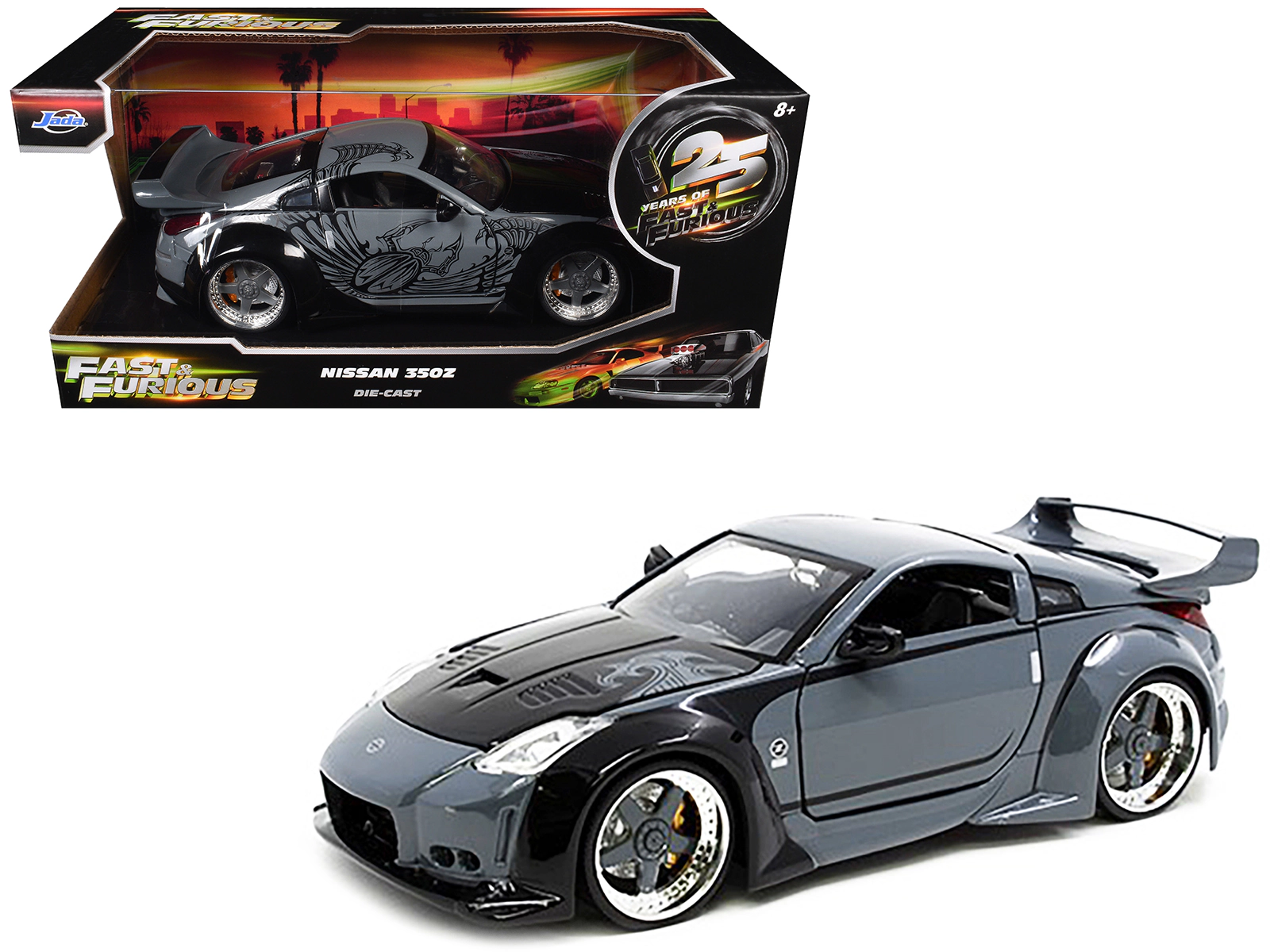Jada D.K.'s Nissan 350Z Gray and Black with Graphics "Fast & Furious 25th Anniversary" Series 1/24 Diecast