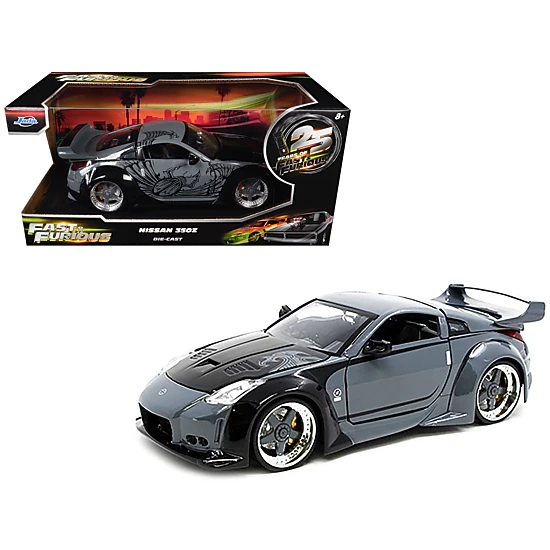 Jada Collectible D.K.'S Nissan 350Z Gray And Black With Graphics "Fast & Furious 25Th Anniversary" Series 1/24 Diecast