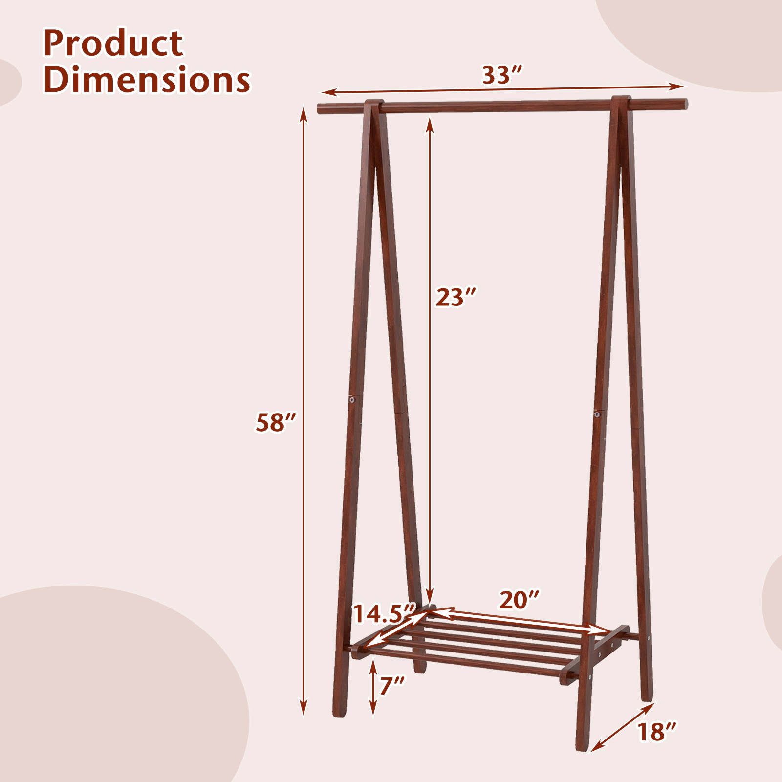 SUGIFT Folding Rubber Wood Clothes Rack Walnut with Bottom Storage Shelf