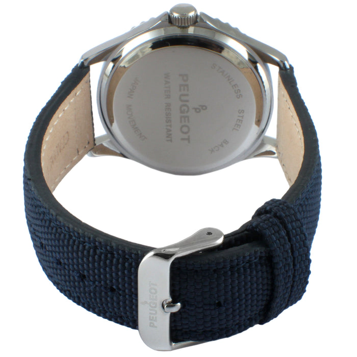 Peugeot Men's 42mm Sport Bezel Watch with Blue Dial and Canvas Strap