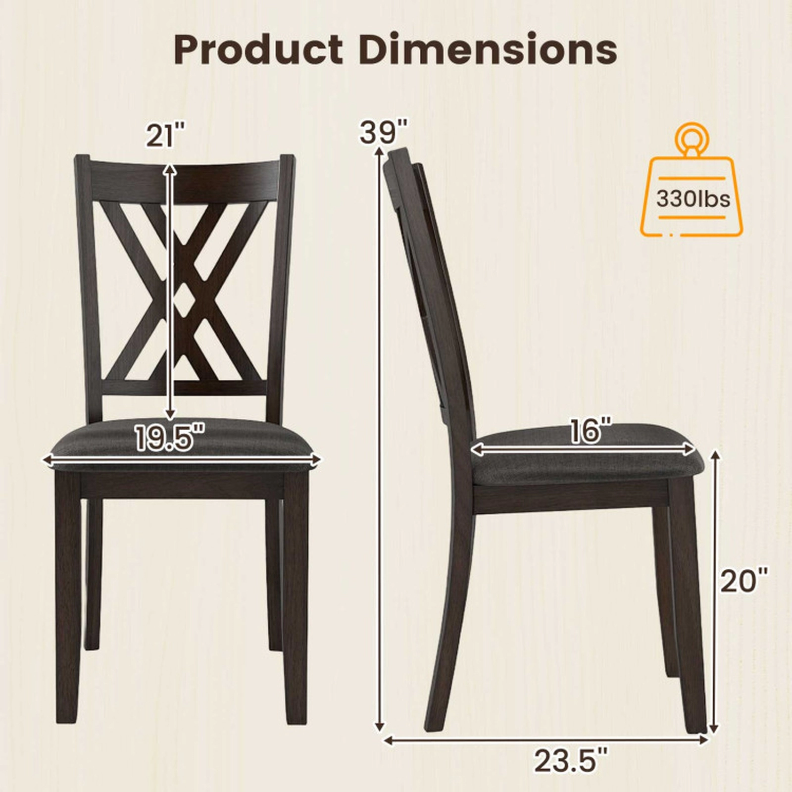 SUGIFT Gray Linen Upholstered X Back Farmhouse Rubber Wood Frame Set of 4 Dining Chairs