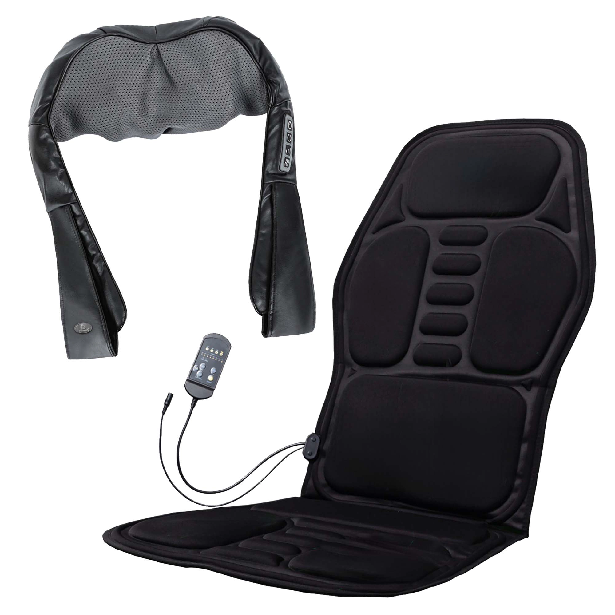 Pursonic Unisex Shiatsu Back & Neck Massager and Heated Vibration Chair Cushion Bundle