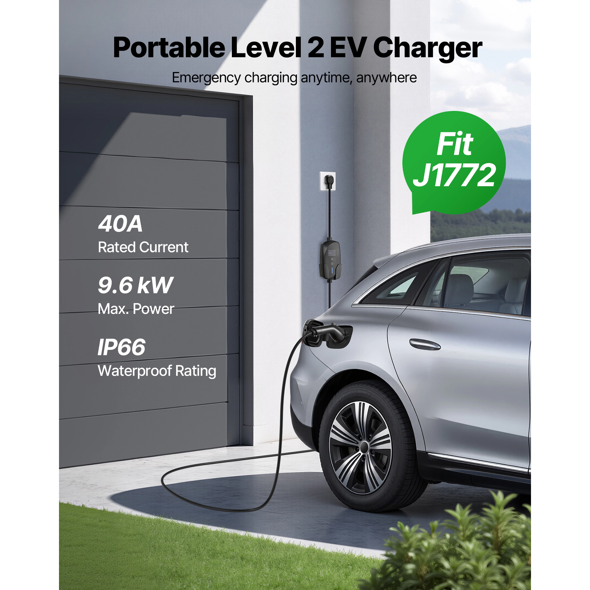 HONGGE Level 2 EV Charger Adjustable Current 240V Electric Vehicle Portable Charger with 25 ft Charging Cable NEMA