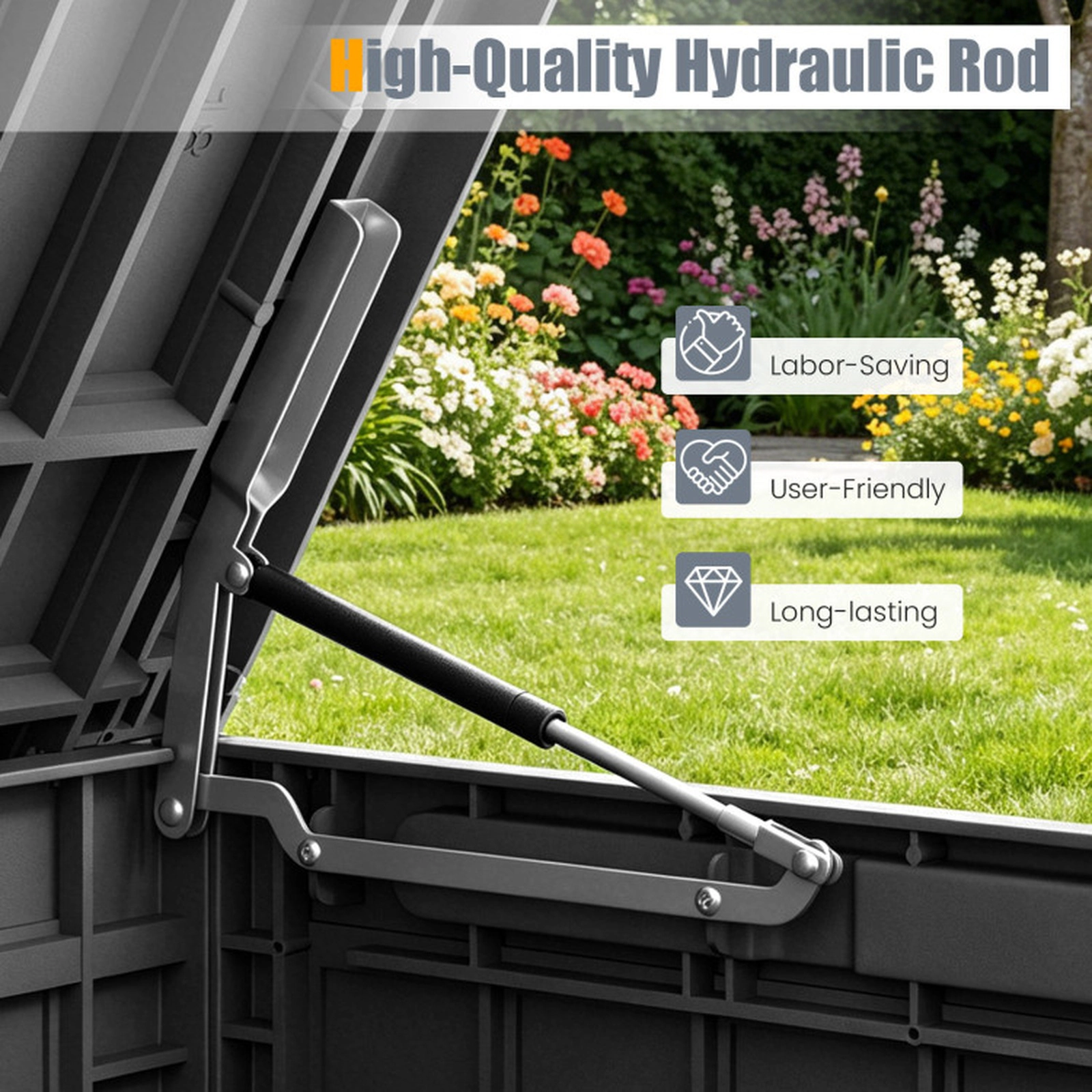 SUGIFT 100-Gallon Lockable Waterproof PP Outdoor Deck Storage Box 47.5-in x 21-in x 24-in 310-lb Seat Capacity Black