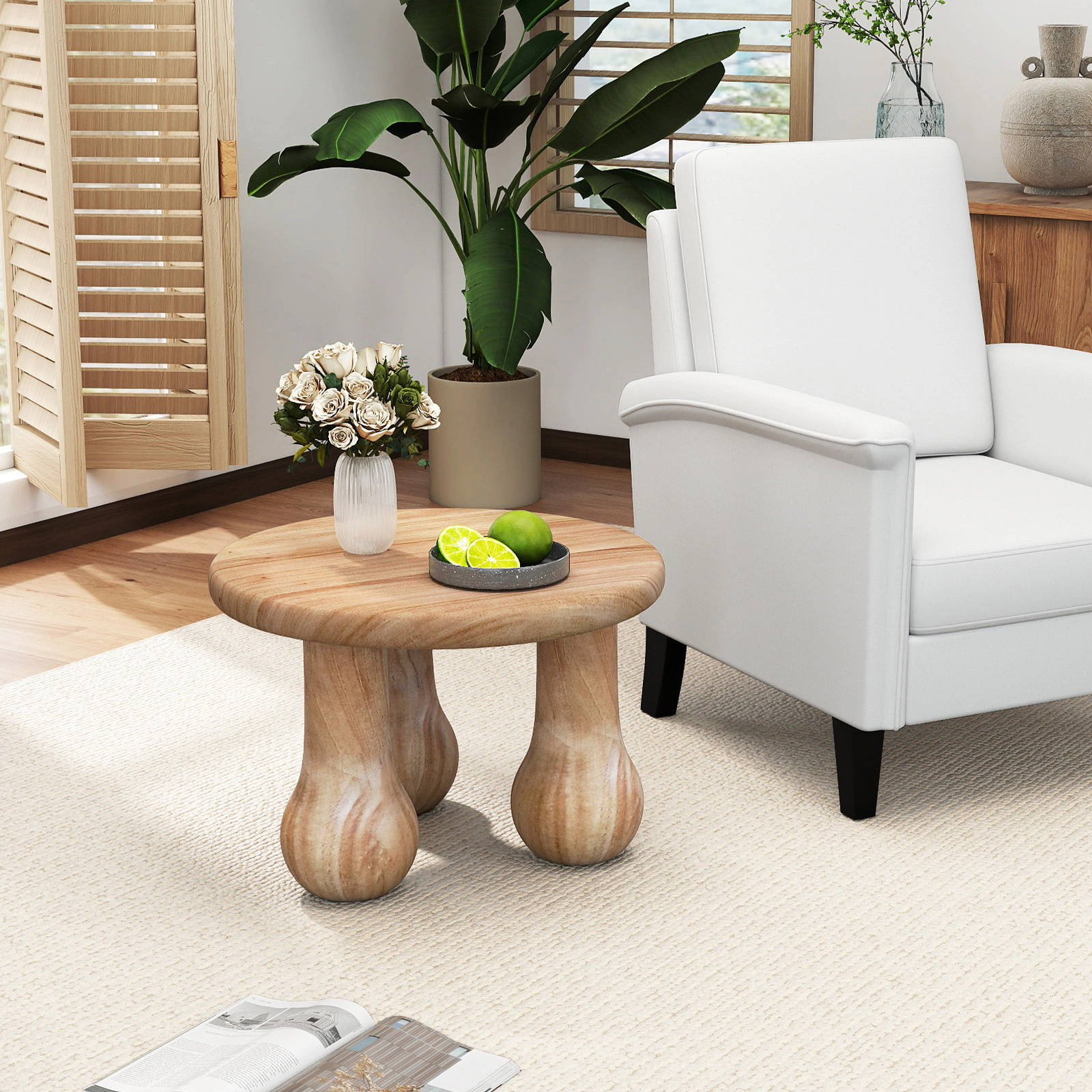Glintex 24-Inch Solid Mahogany Coffee Table with Thick Top and Tool-Free Assembly, Natural