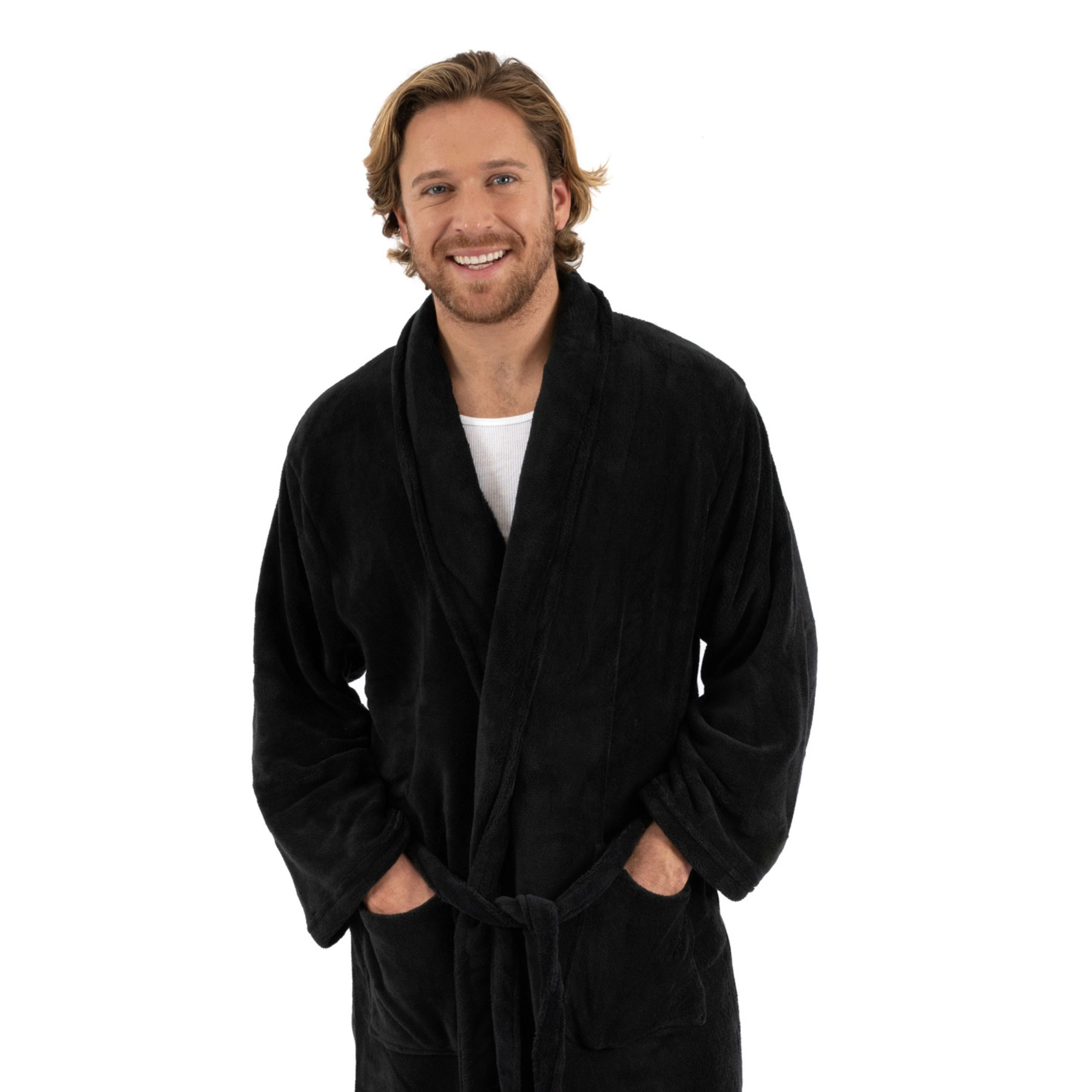 Leveret Mens Solid Micro Fleece Shawl Collar Robe
