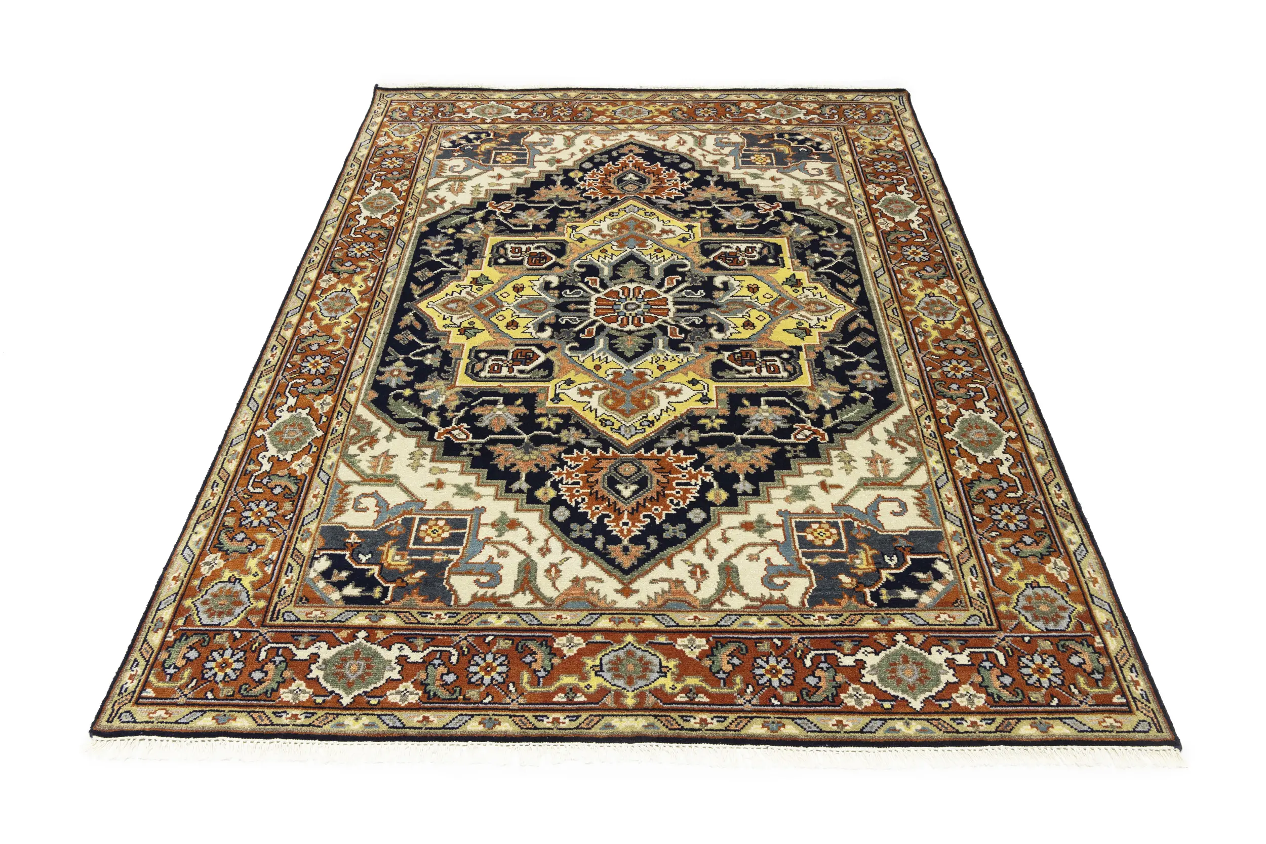 Magic Rugs Dark Navy Floral 8X10 Heriz Serapi Oriental Rug