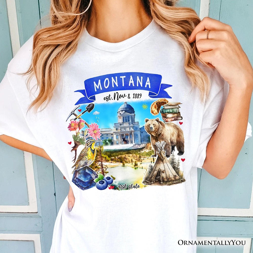 OrnamentallyYou Unisex Artistic Montana State Themes And Landmarks T-Shirt