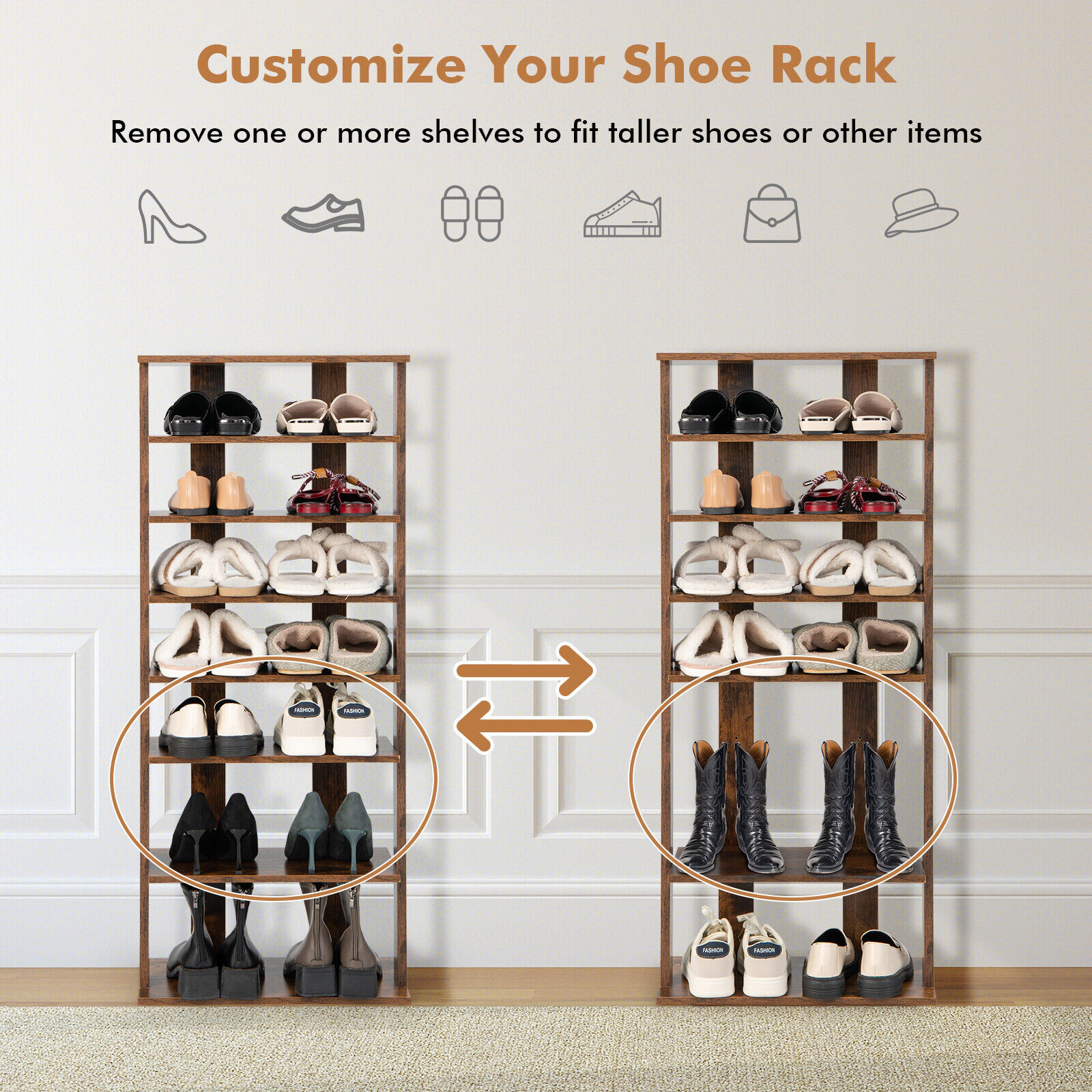 SUGIFT 7-Tier 18.5-in Narrow Tall Vertical Shoe Rack Storage Organizer with Removable Shelves