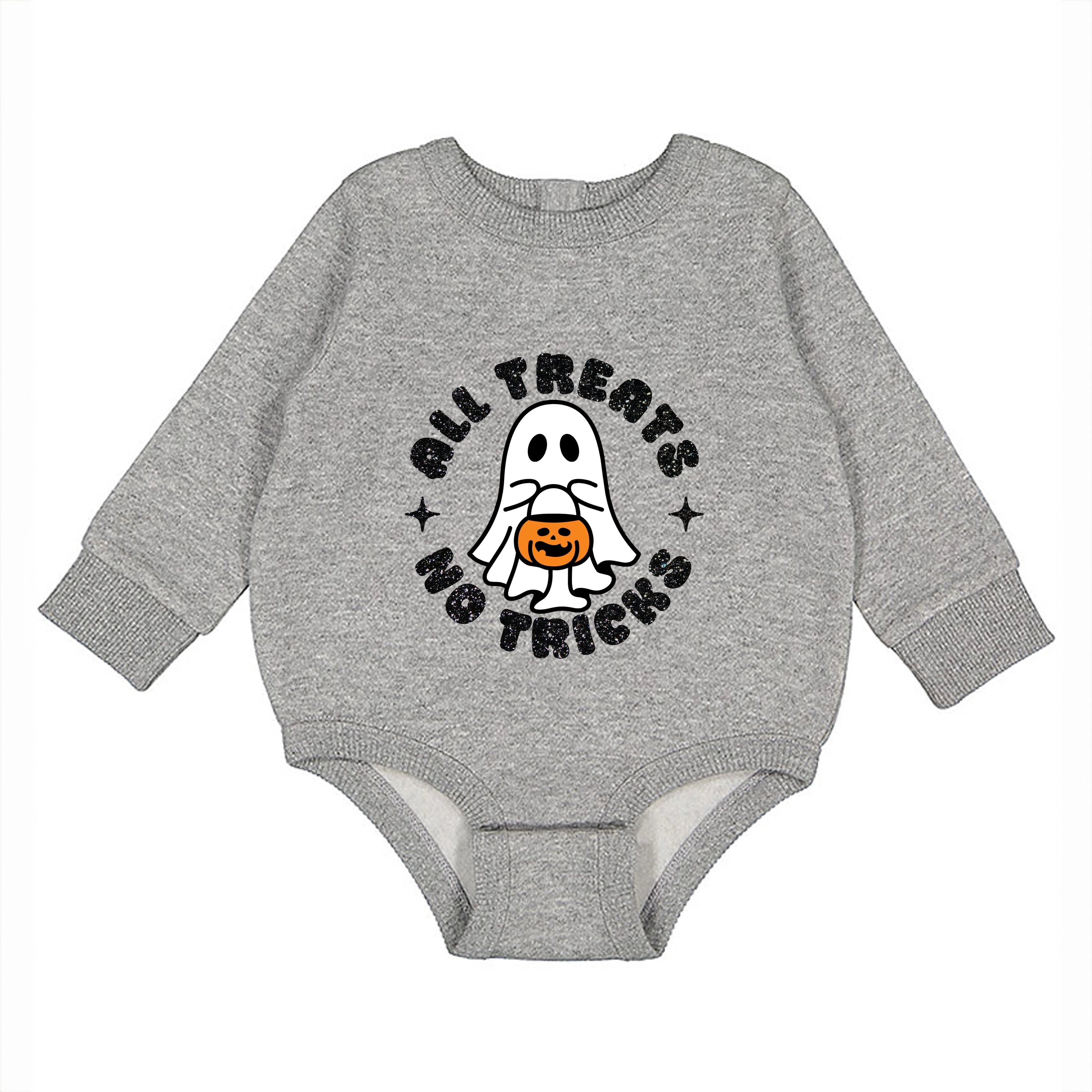 The Juniper Shop - Infant Fleece BodySuit All Treats No Tricks Ghost Glitter