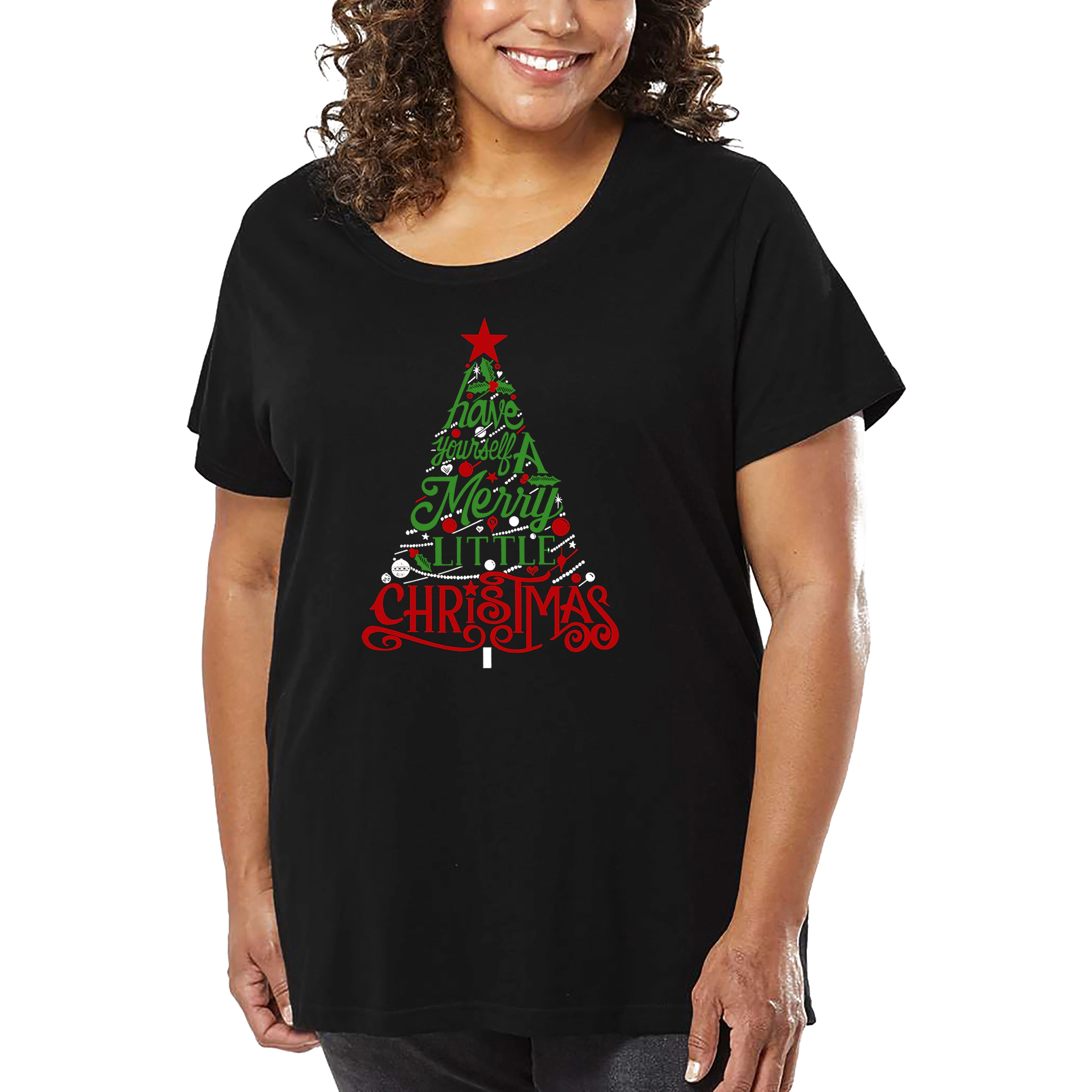 LA Pop Art Women's Plus Word T-Shirt - Have Yourself a Merry Little Christmas