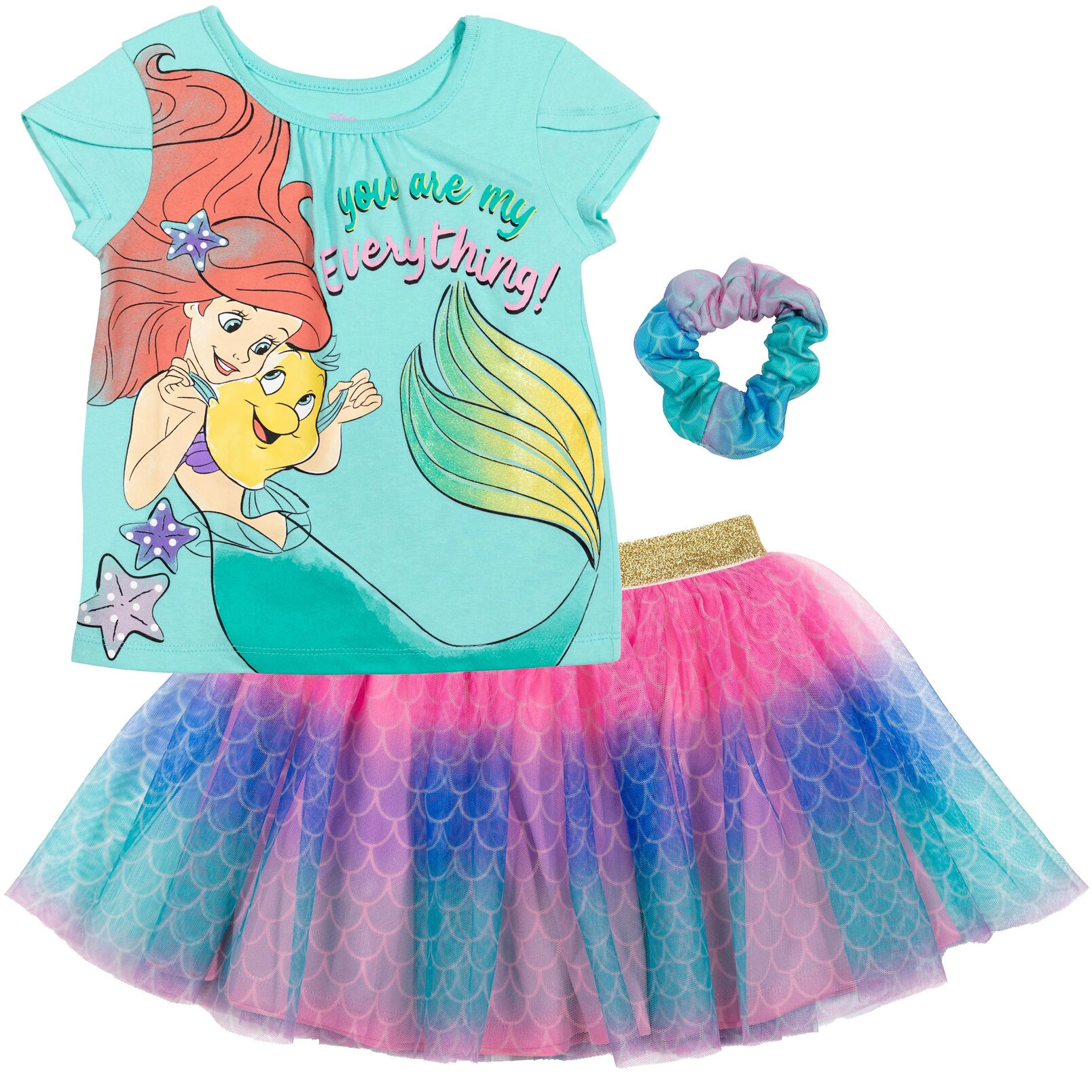 Disney Princess Girls' T-Shirt and Tutu Skirt Set with Scrunchie